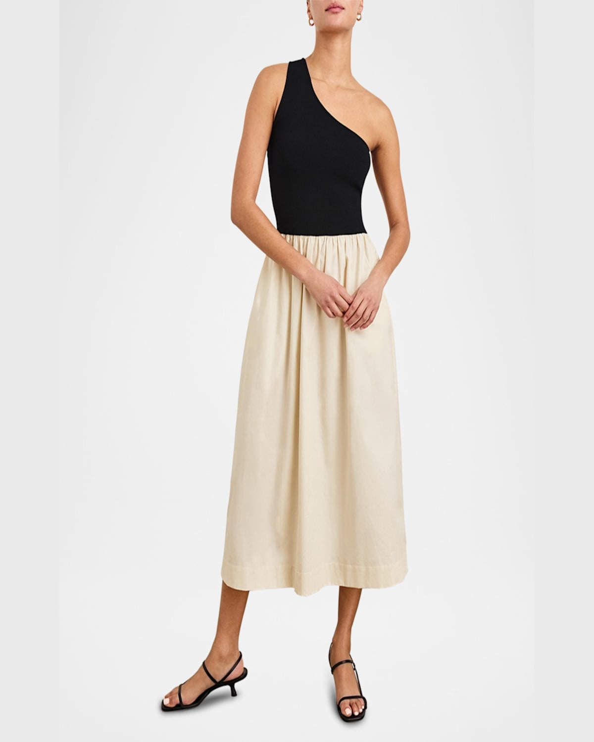 Rails Anita One-shoulder Colorblock Mixed Media Midi Dress In Black Ivory