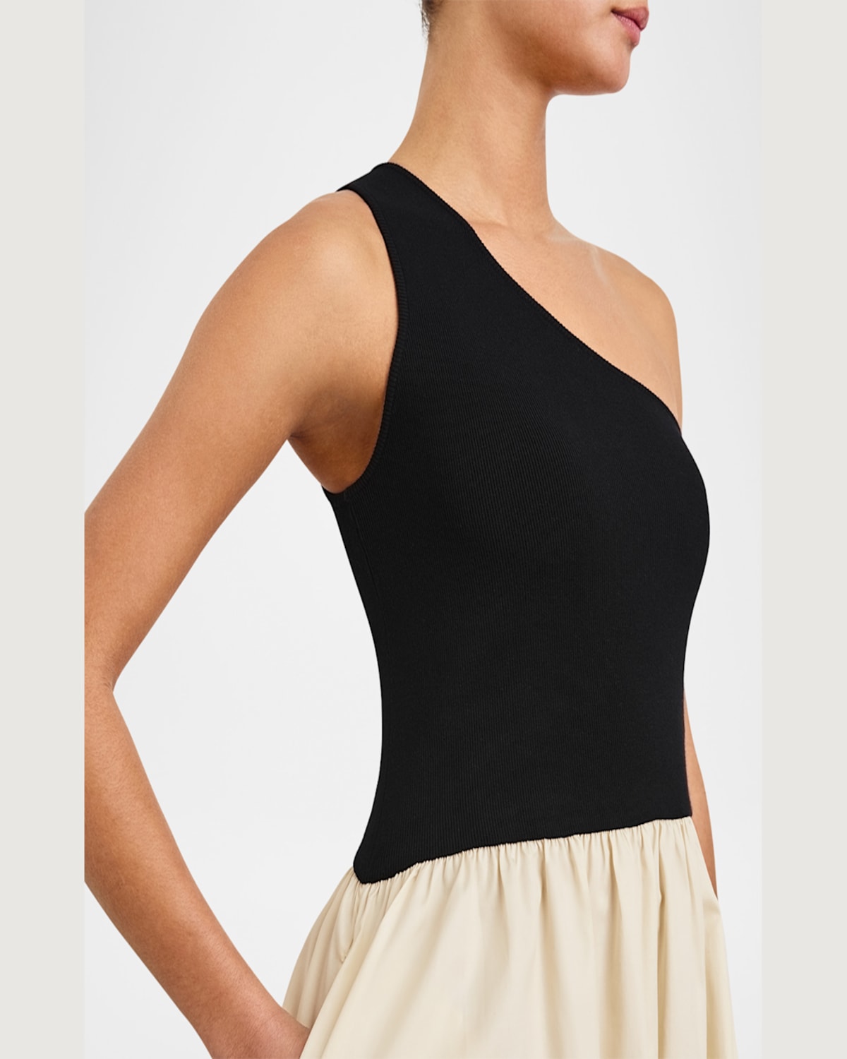 Rails Anita One-shoulder Colorblock Mixed Media Midi Dress In Black Ivory