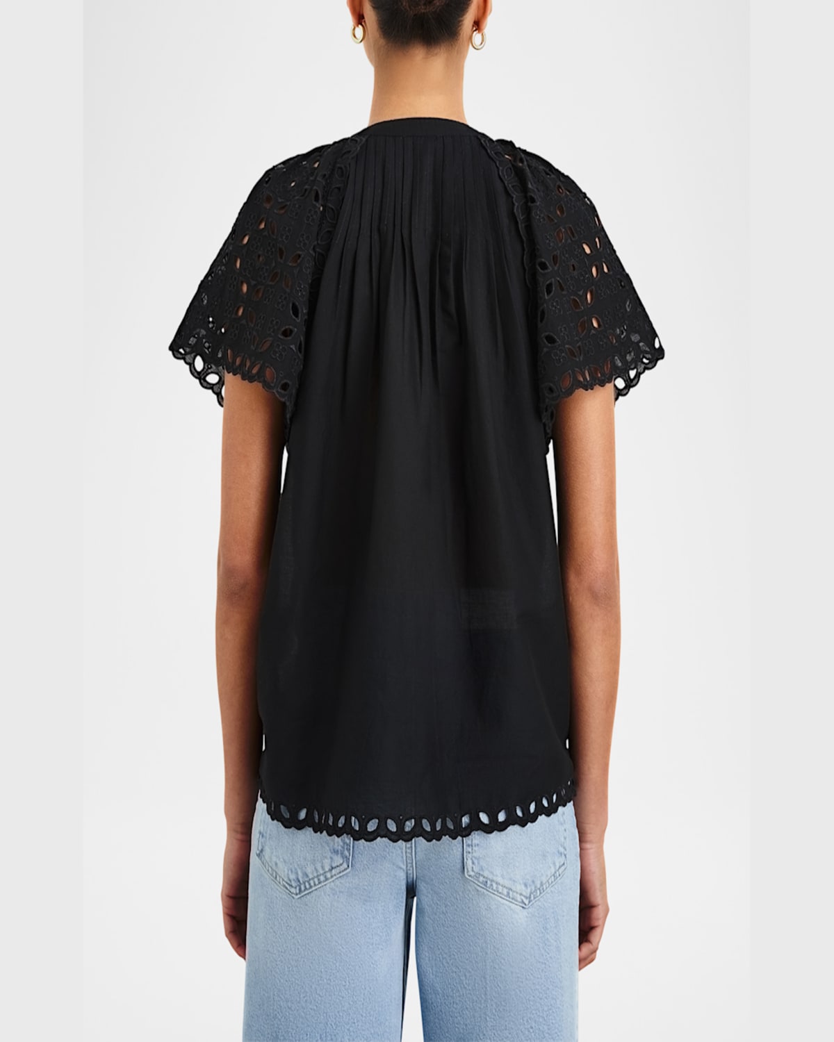 Rails Cerise Eyelet Flutter-sleeve Blouse In Black