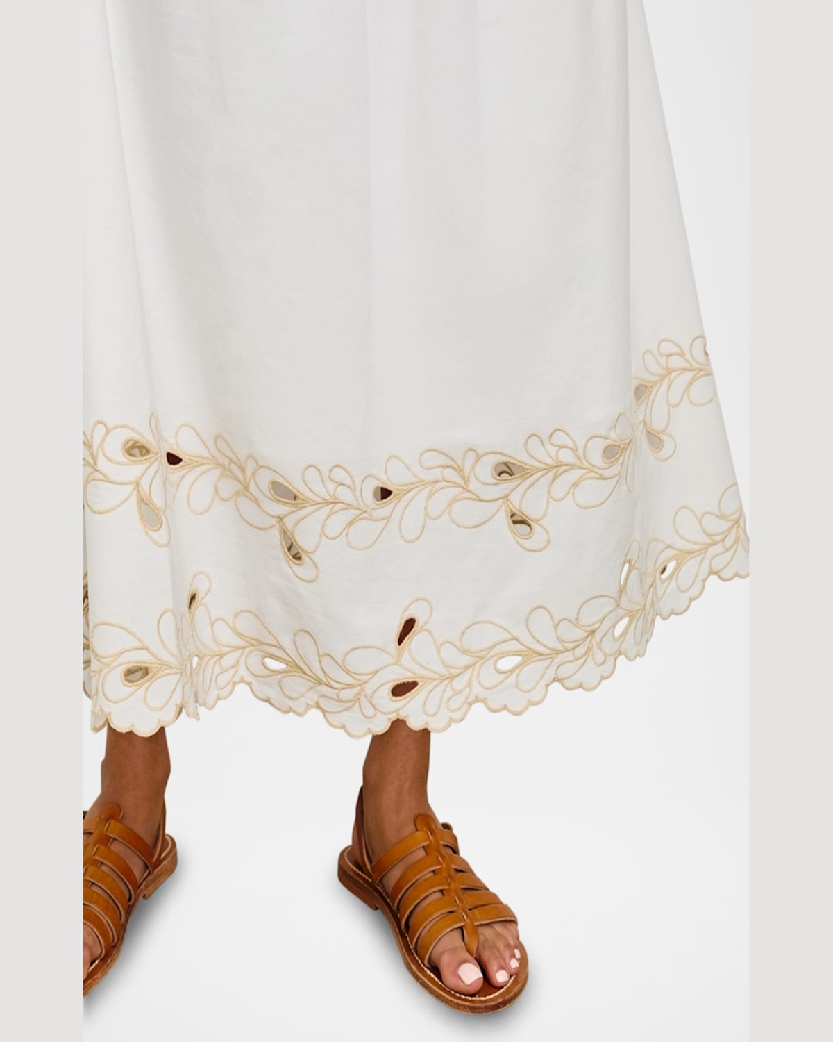 Rails Sol Embroidered Gathered Drop-waist Midi Skirt In White