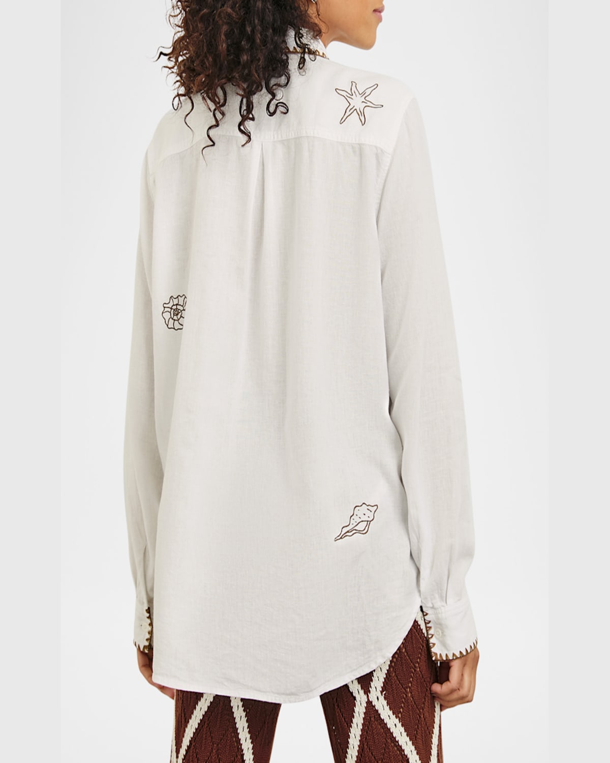 Rails Saya Embroidered Detail Linen Blend Button-up Shirt In White Marine Embroidery
