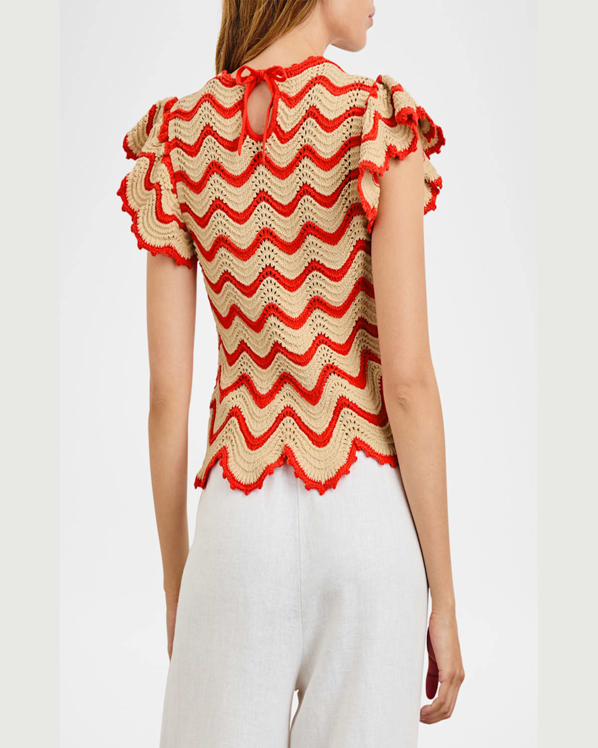 Rails Coen Crochet Flutter-sleeve Top In Cherry Oat Stripe