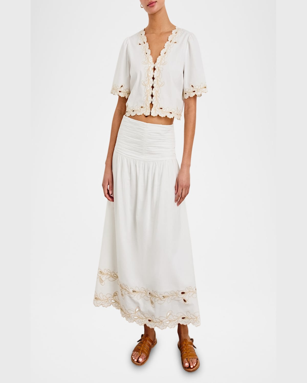 Rails Cataluna Short-sleeve Embroidered Cropped Top In White