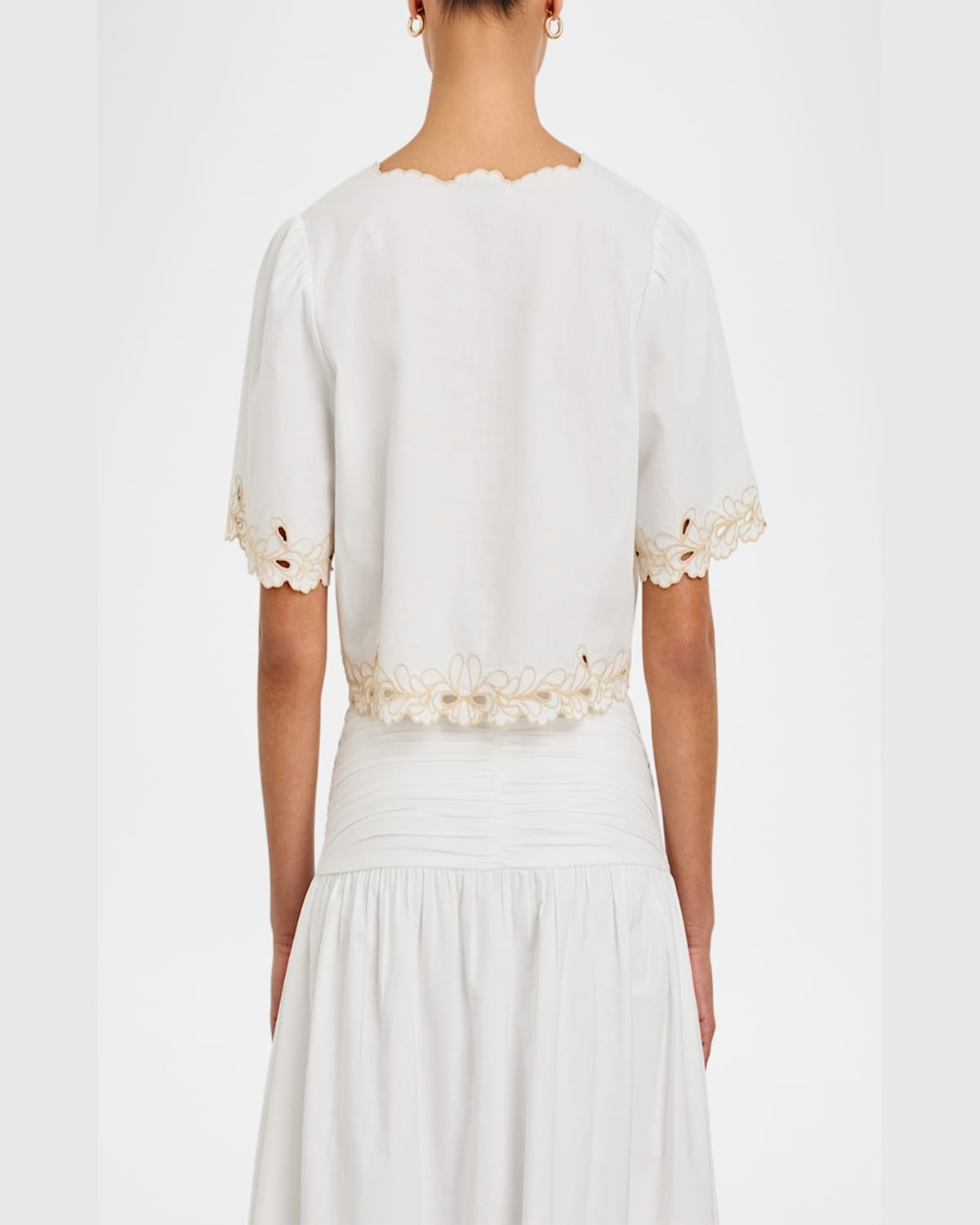 Rails Cataluna Short-sleeve Embroidered Cropped Top In White