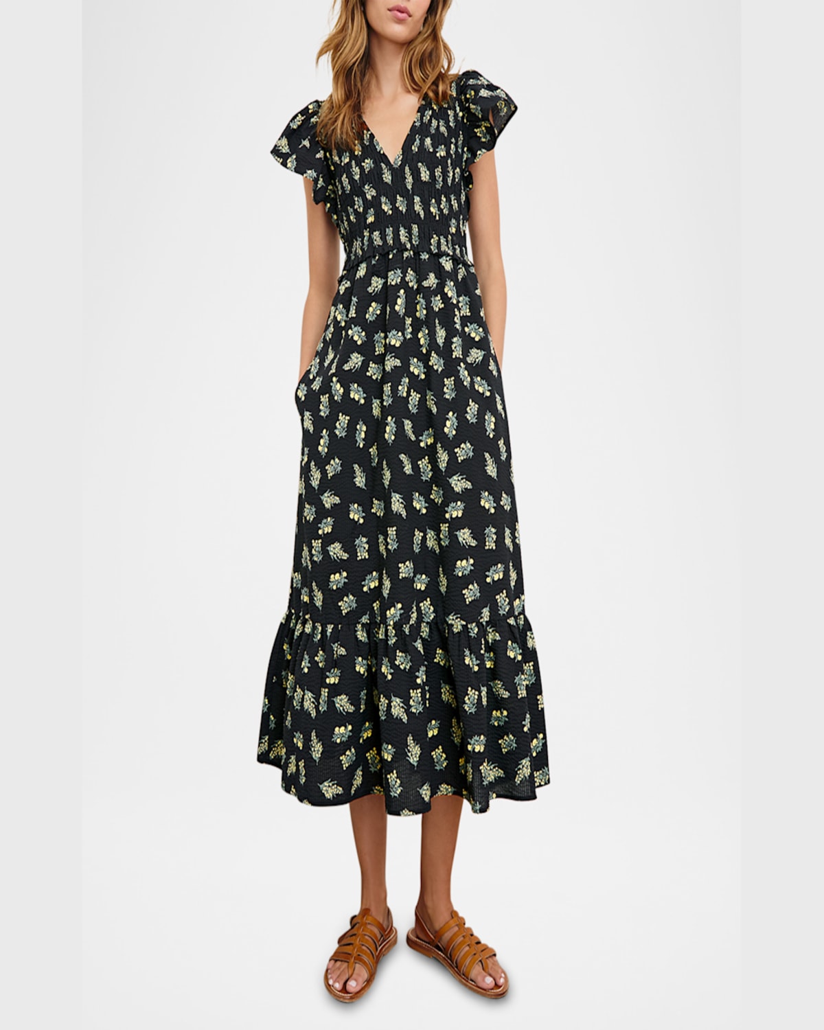 Rails Clementine Floral Smocked Cotton Midi Dress In Dark Amaryllis