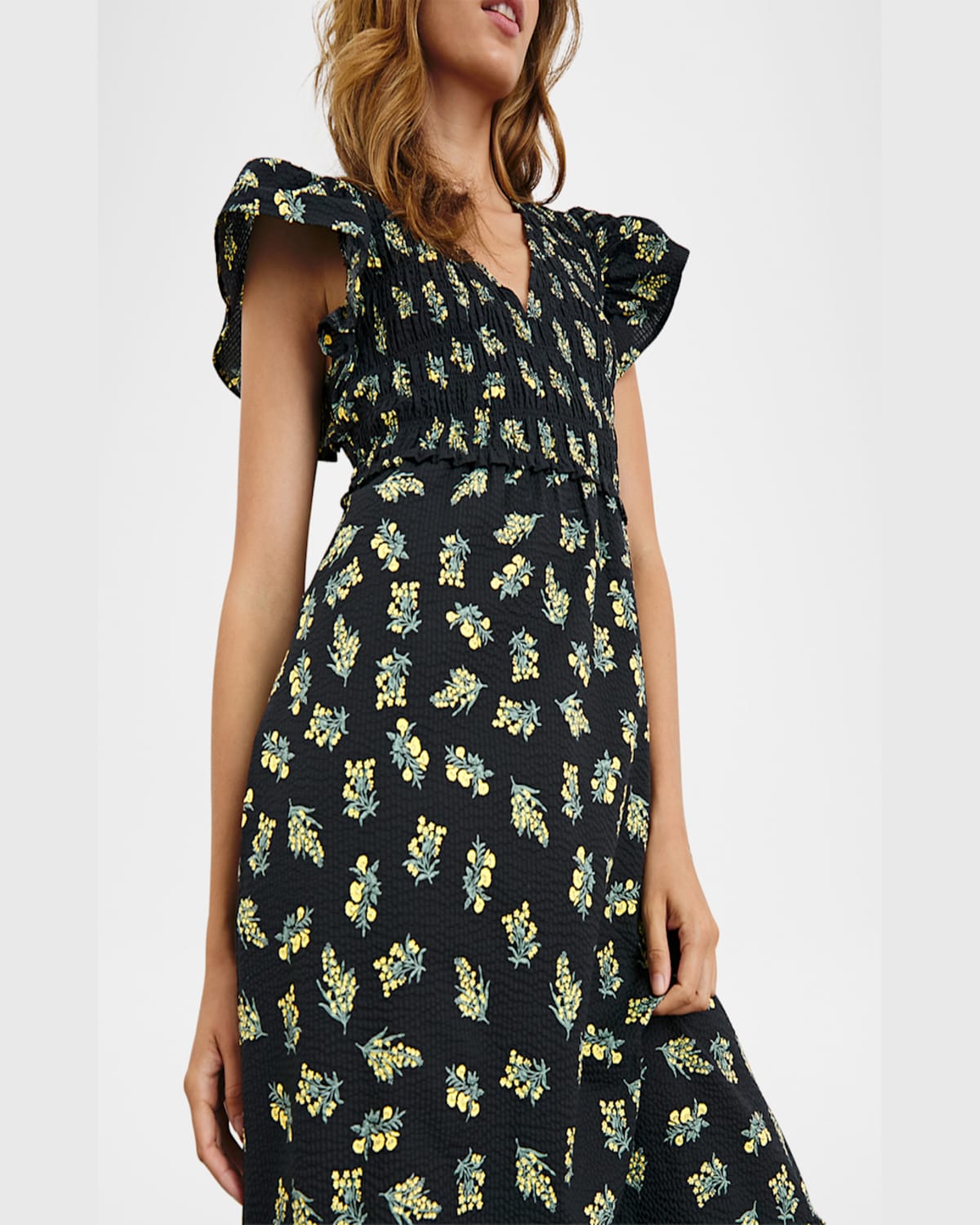 Rails Clementine Floral Smocked Cotton Midi Dress In Dark Amaryllis