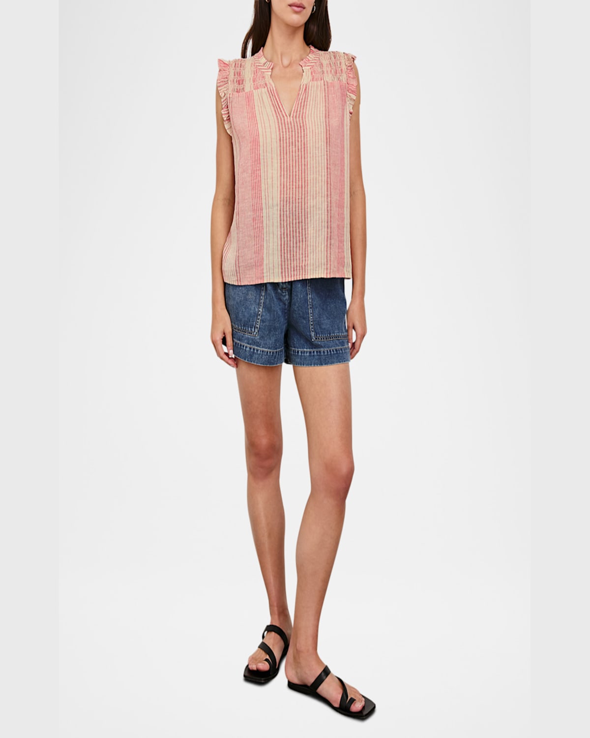 Rails Arlene Stripe Linen Blend Ruffle Shoulder Top In Salerno Stripe