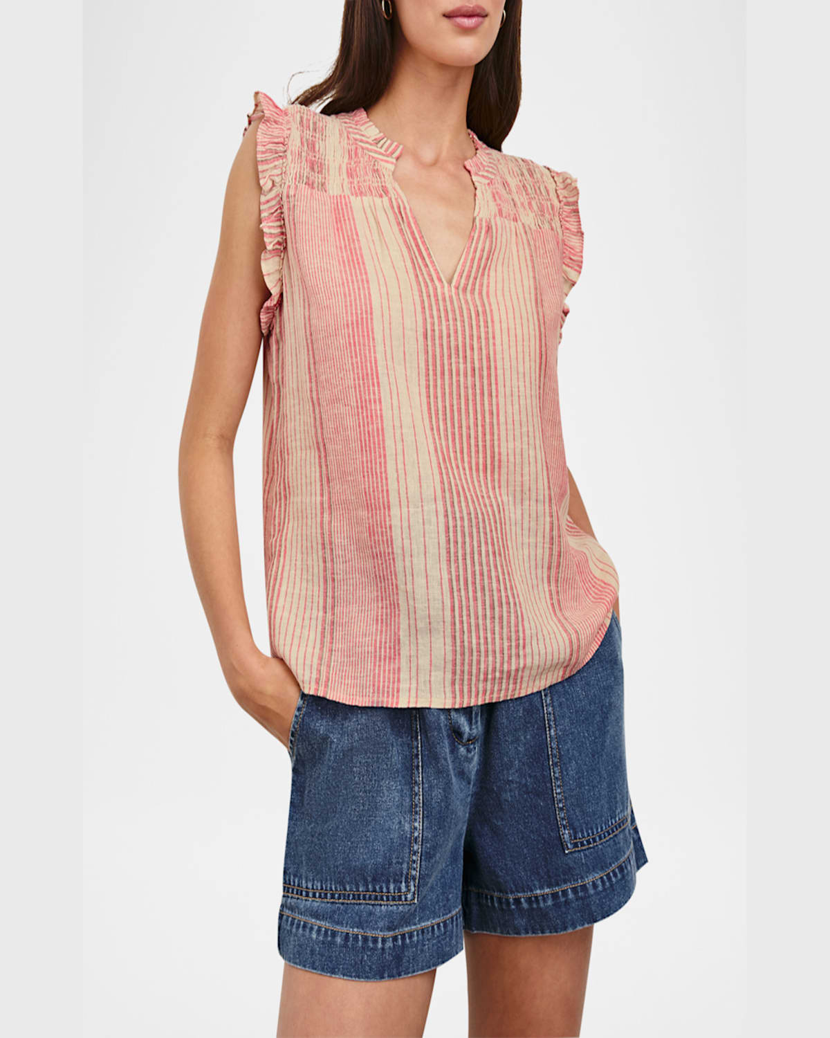 Rails Arlene Stripe Linen Blend Ruffle Shoulder Top In Salerno Stripe