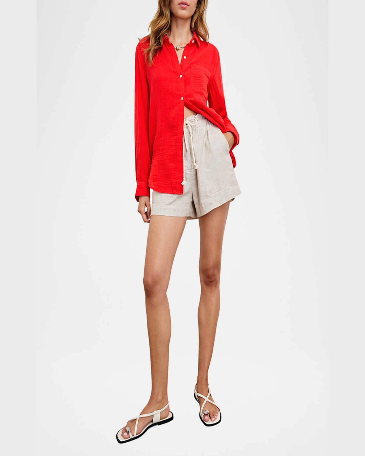 Rails Ellis Organic Cotton Gauze Button-up Shirt In Cherry