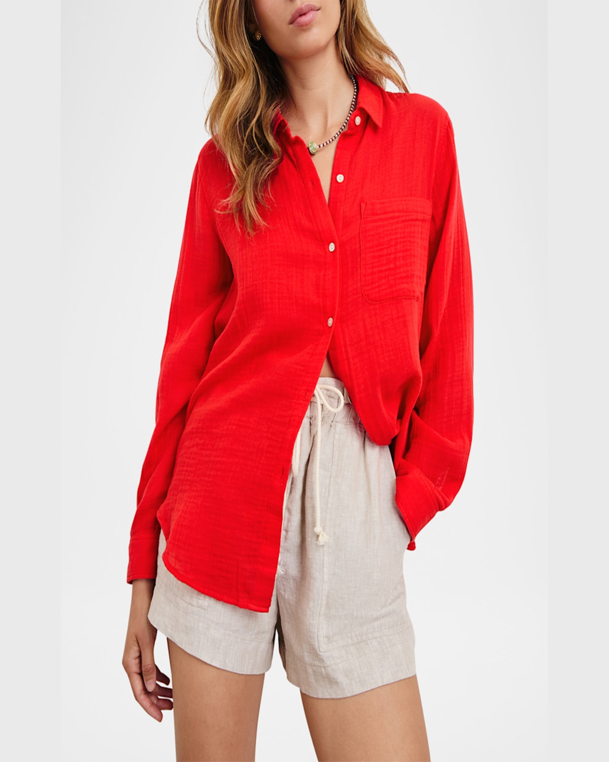 Rails Ellis Organic Cotton Gauze Button-up Shirt In Cherry