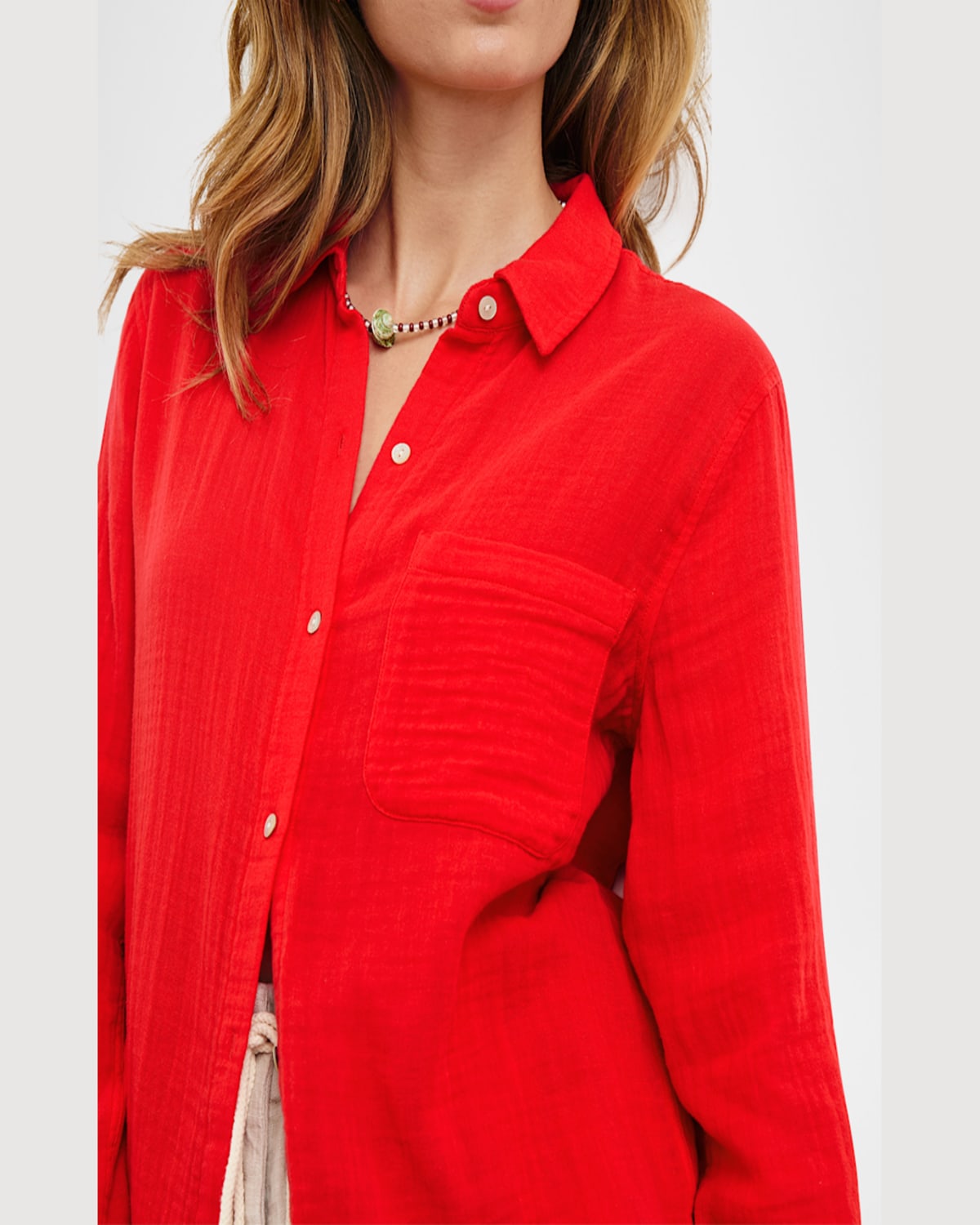 Rails Ellis Organic Cotton Gauze Button-up Shirt In Cherry