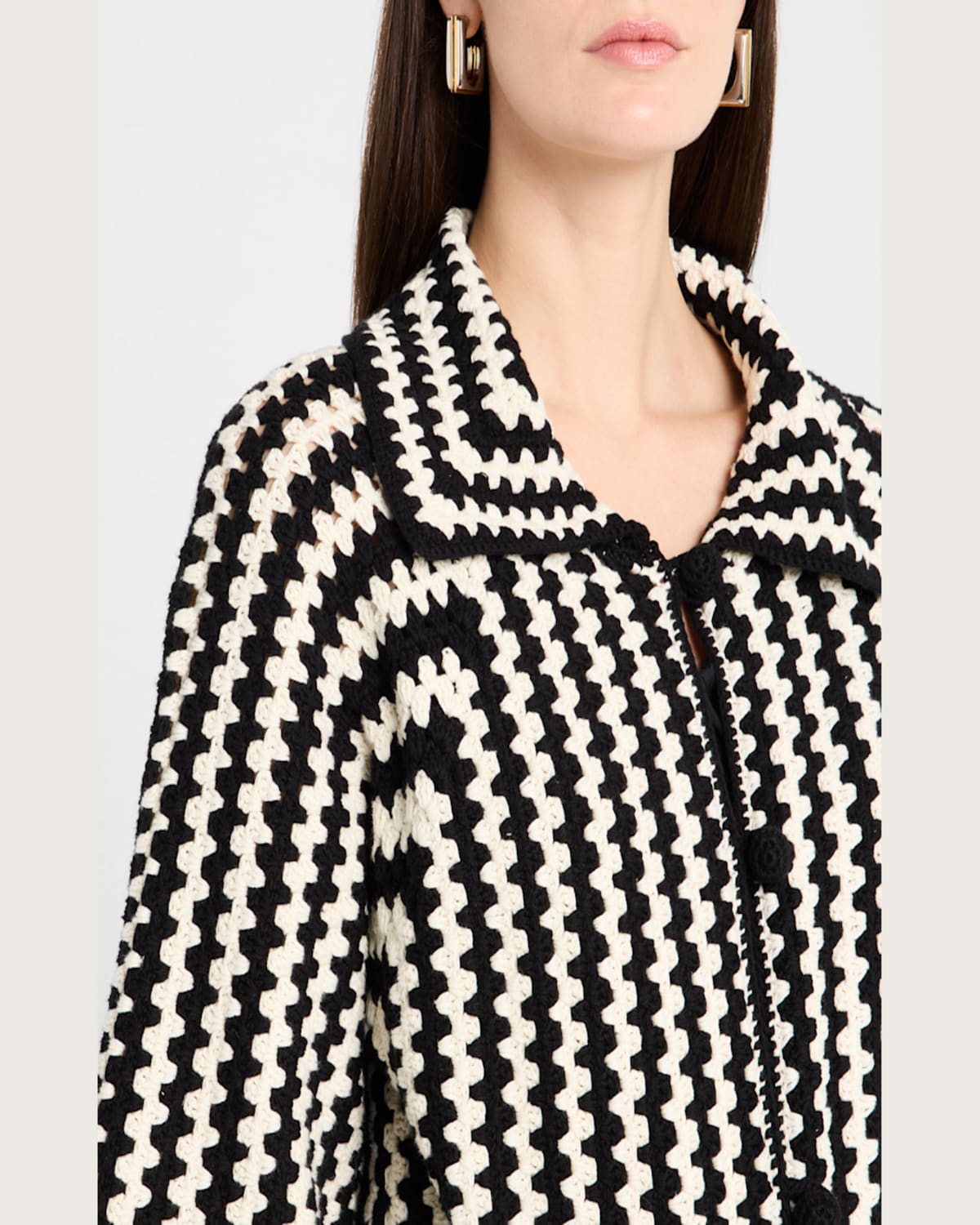 By Malene Birger Dina Crocheted Organic Cotton Cardigan In Crochet Black  White