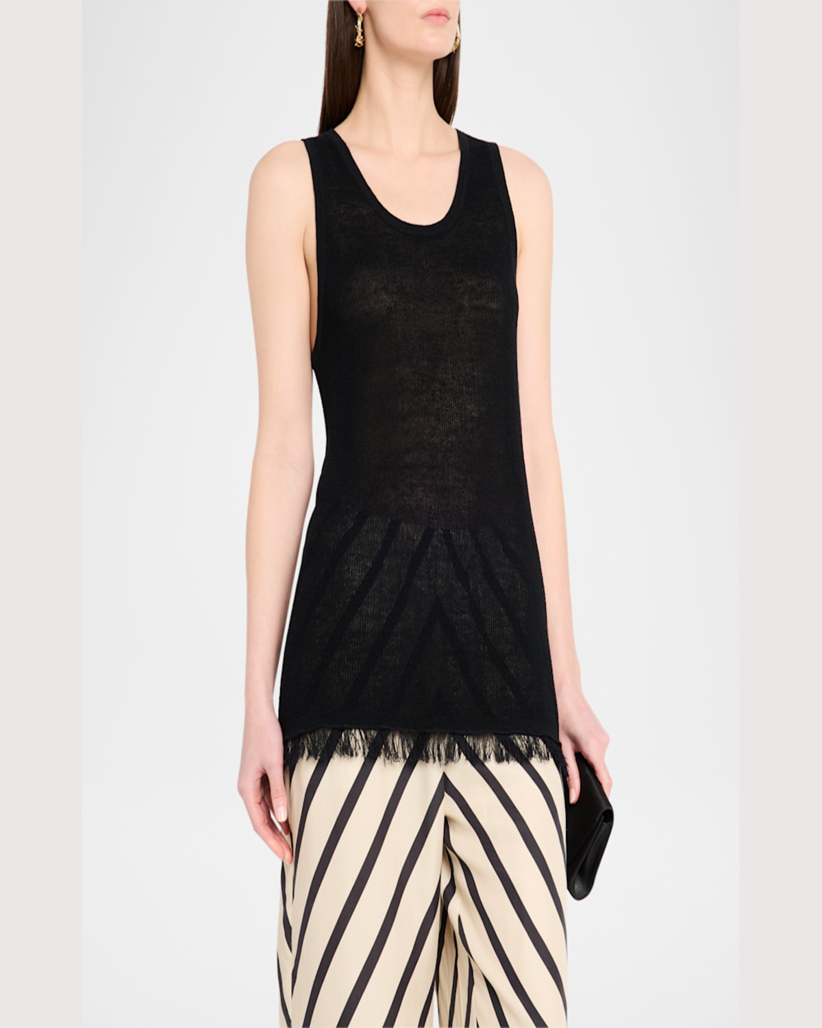 Shop By Malene Birger Rhys Fringe-hem Knit Tank In Black