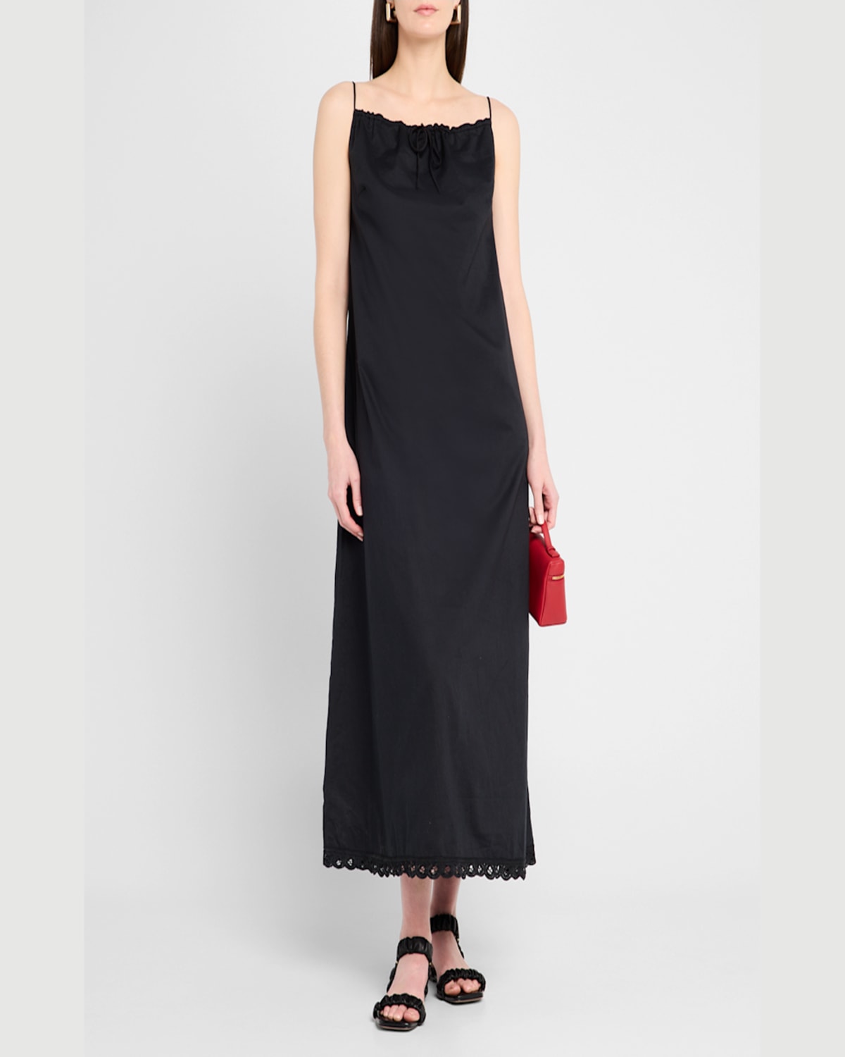 By Malene Birger Elizabeth Lace-trim Organic Cotton Midi Dress In Black
