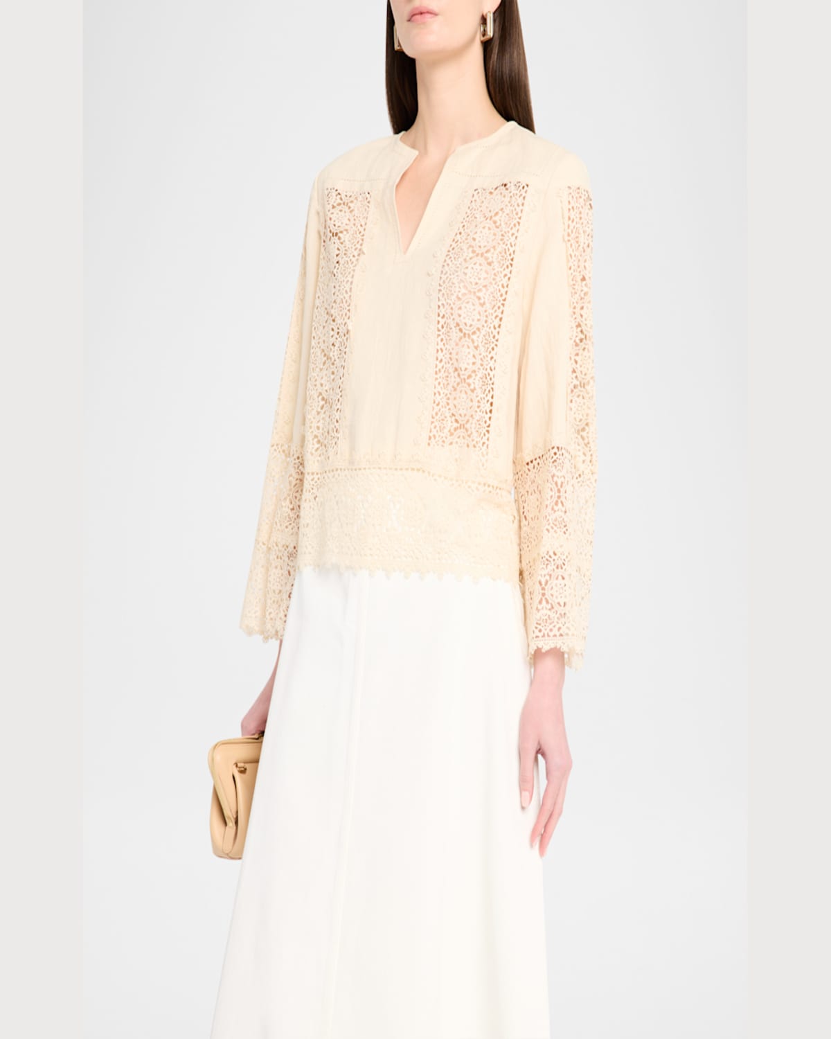 Shop By Malene Birger Donna Lace Inset Linen-cotton Blouse In Soft White