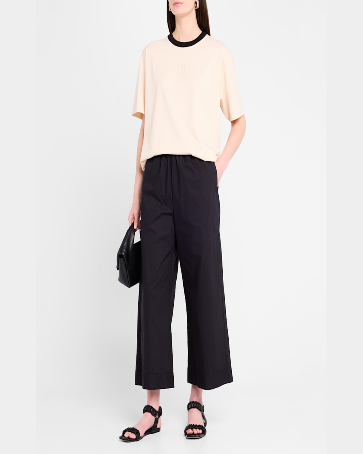 By Malene Birger Fayeh Monogram Contrast-trim T-shirt In Oyster Gray