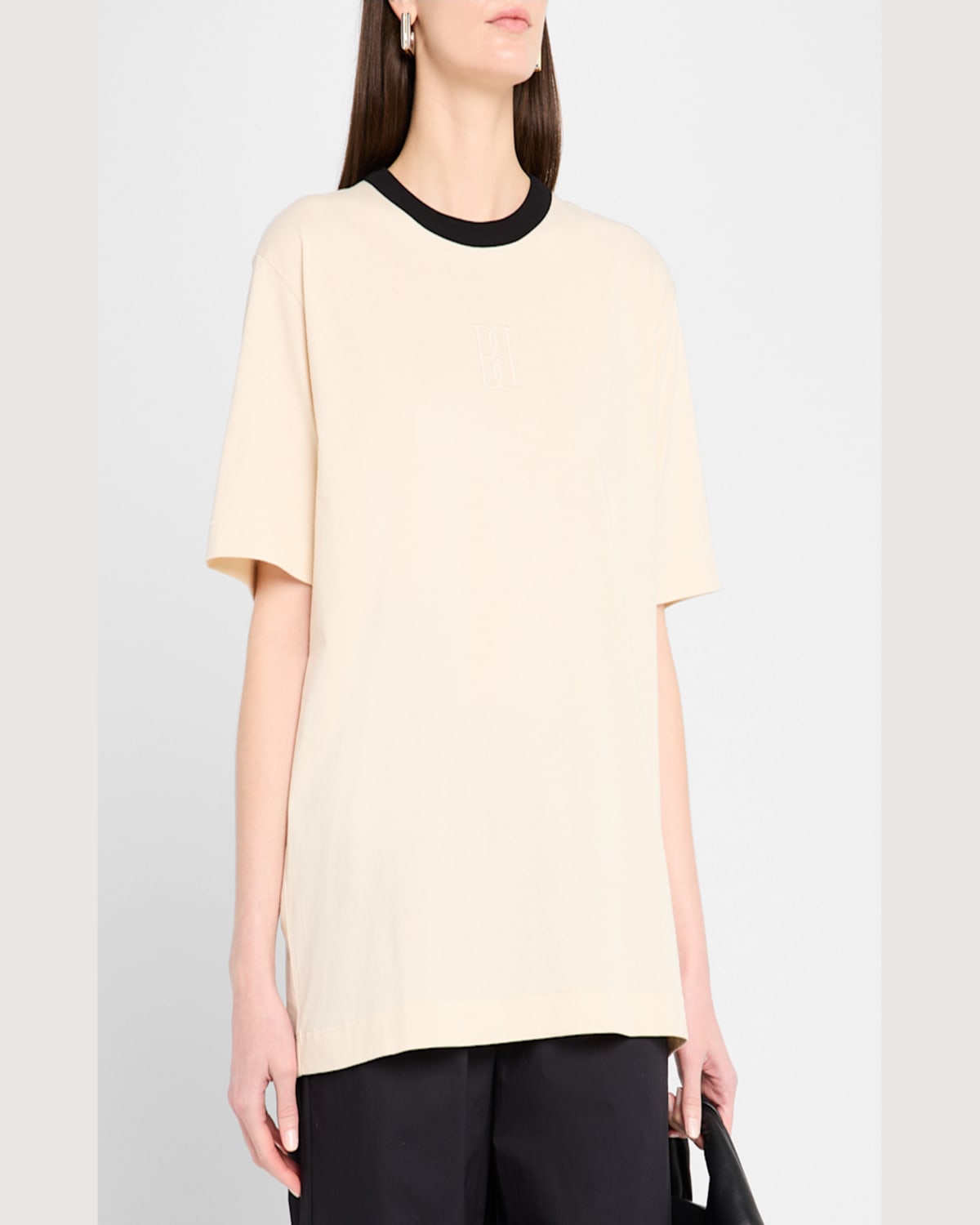 By Malene Birger Fayeh Monogram Contrast-trim T-shirt In Oyster Gray