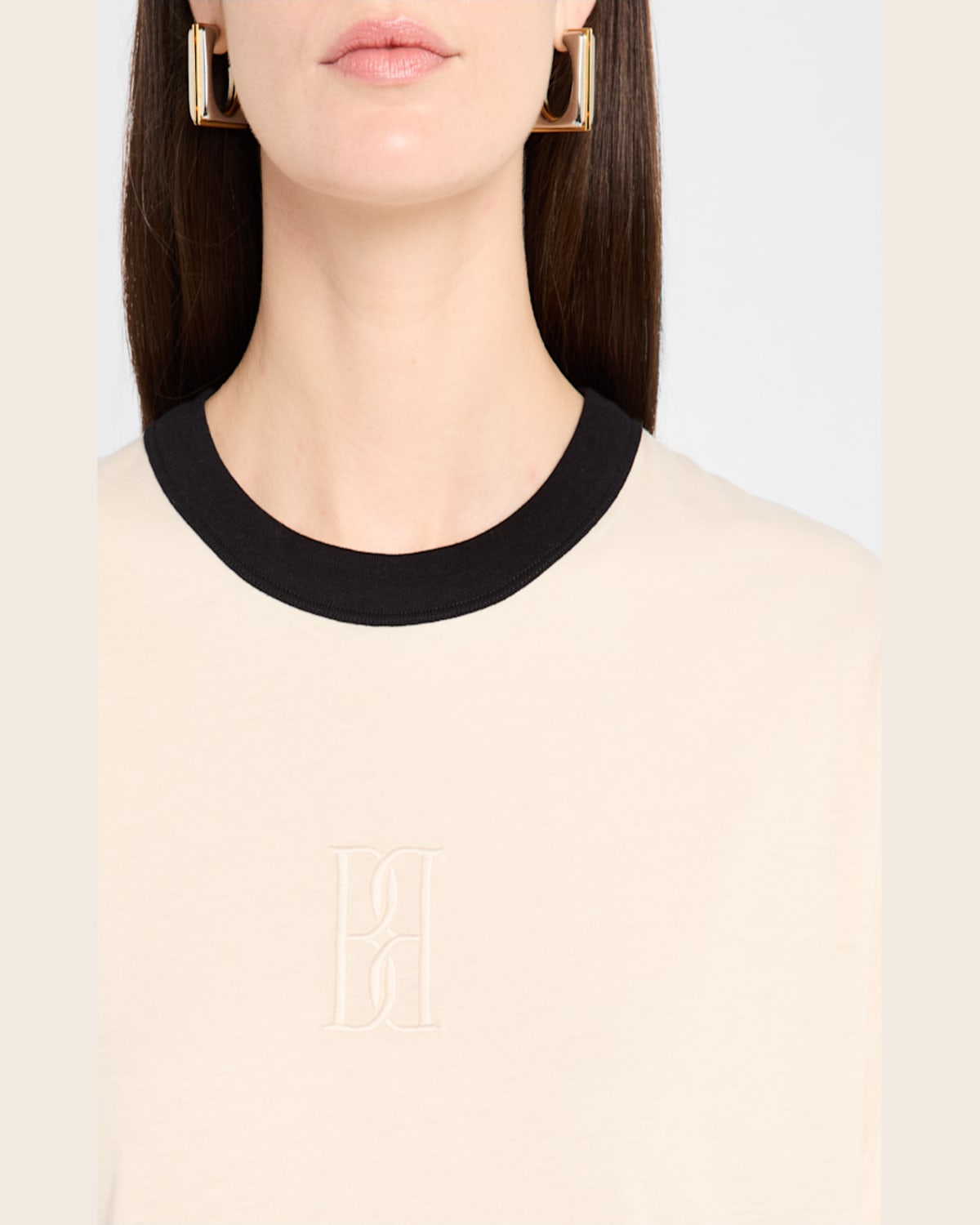 By Malene Birger Fayeh Monogram Contrast-trim T-shirt In Oyster Gray