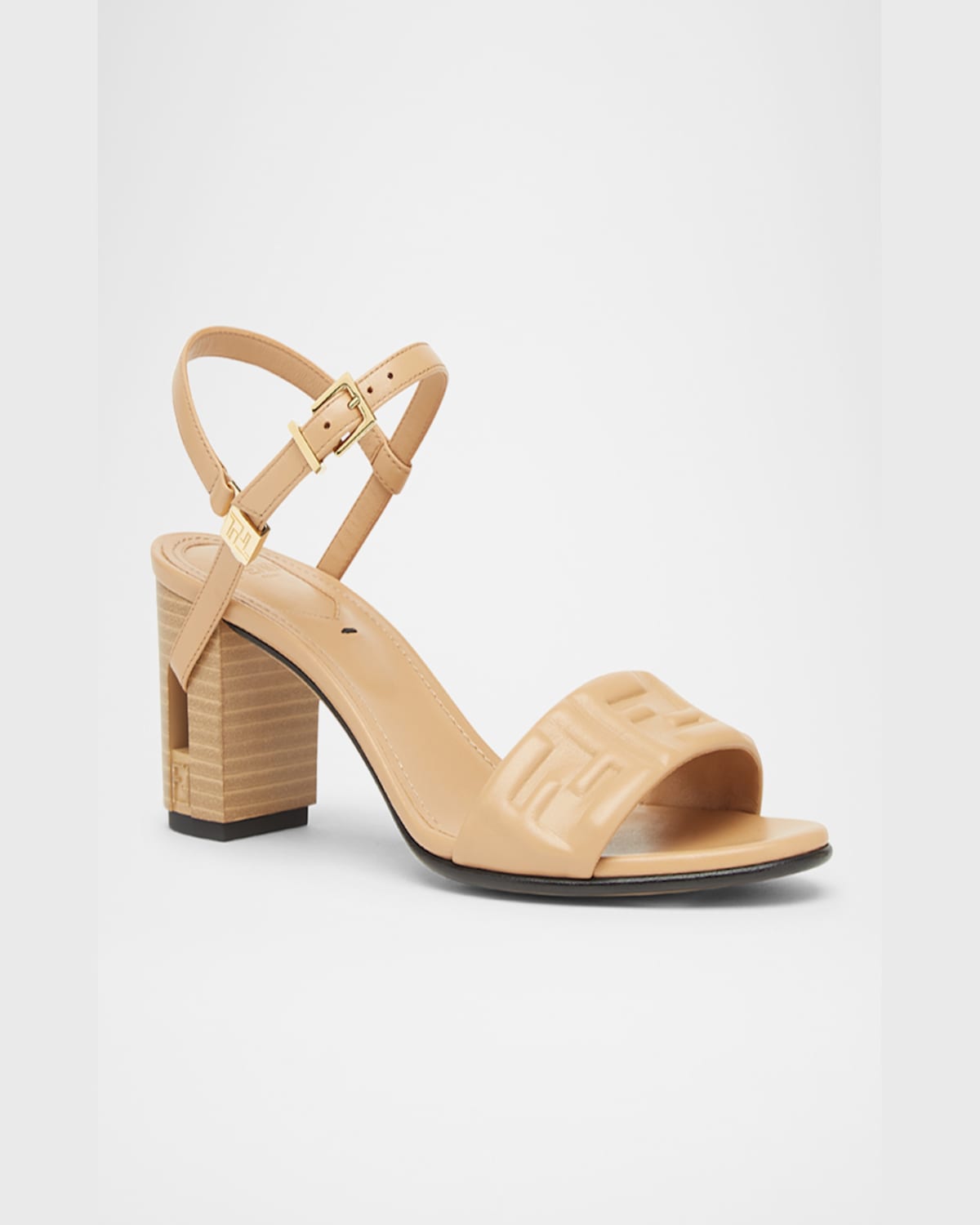 Fendi Delfina Ff Leather Block-heel Sandals In Darkhoney