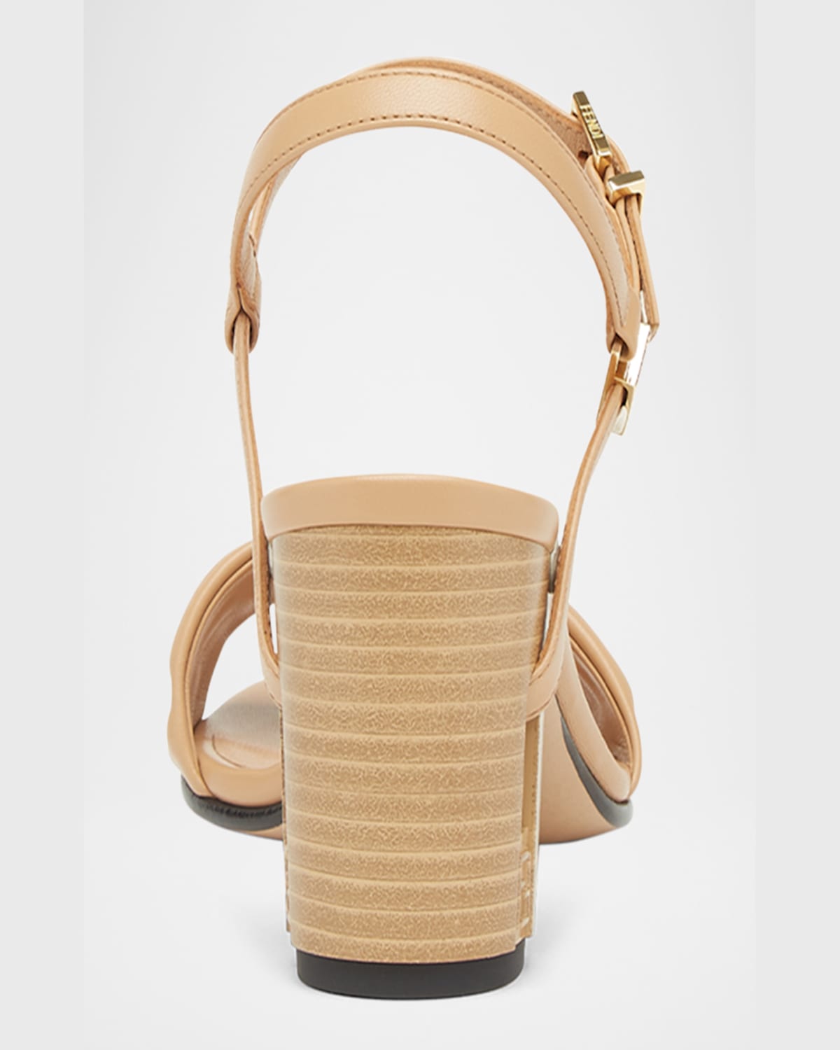 Fendi Delfina Ff Leather Block-heel Sandals In Darkhoney
