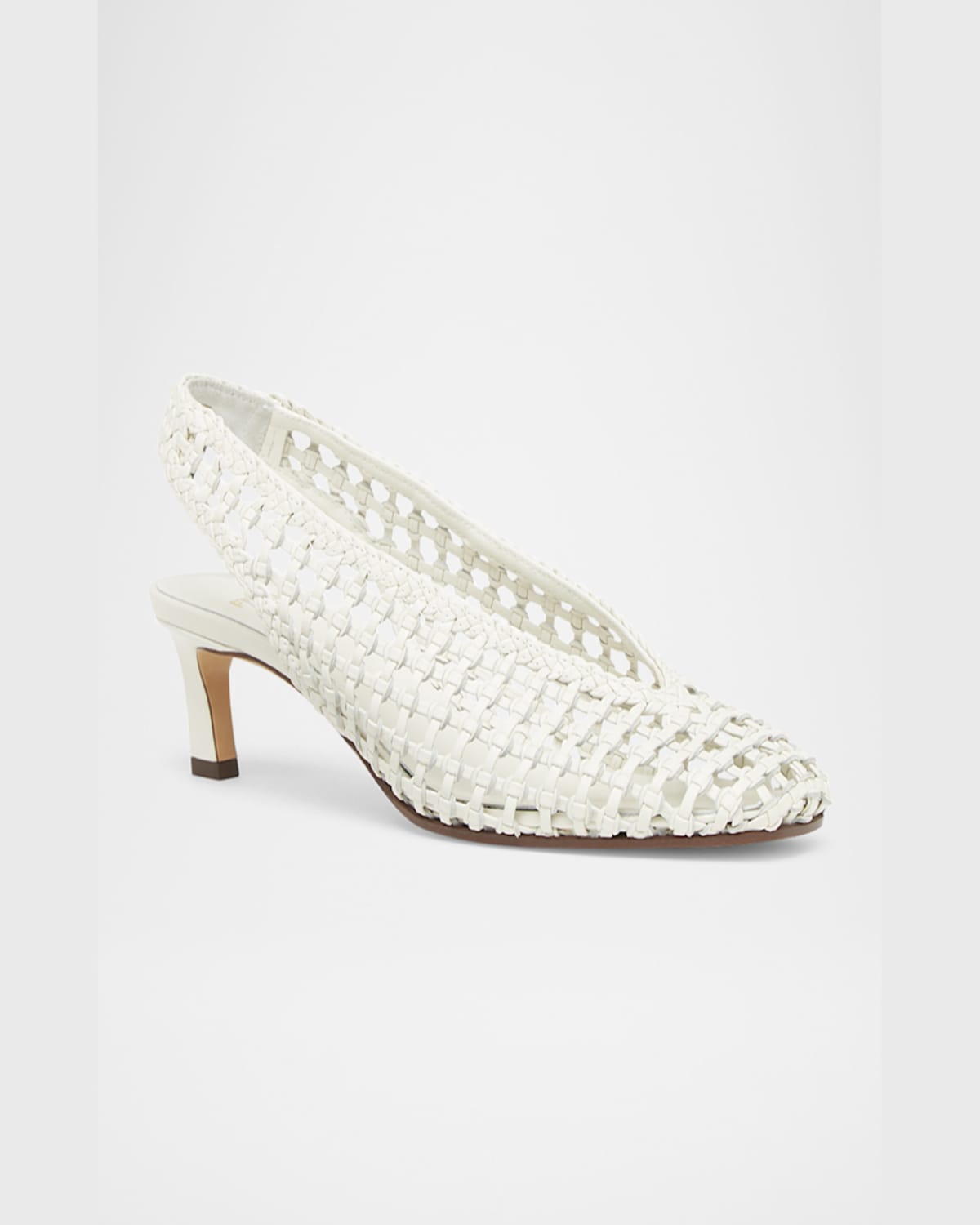 Shop Fendi Woven Leather Kitten-heel Slingback Pumps In Bianco Seta