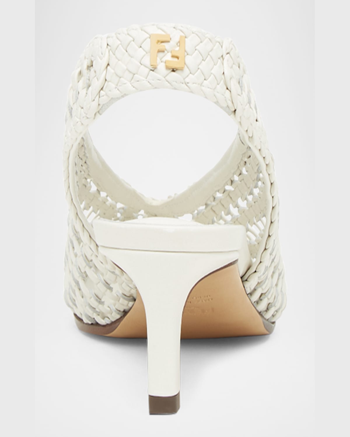 Shop Fendi Woven Leather Kitten-heel Slingback Pumps In Bianco Seta