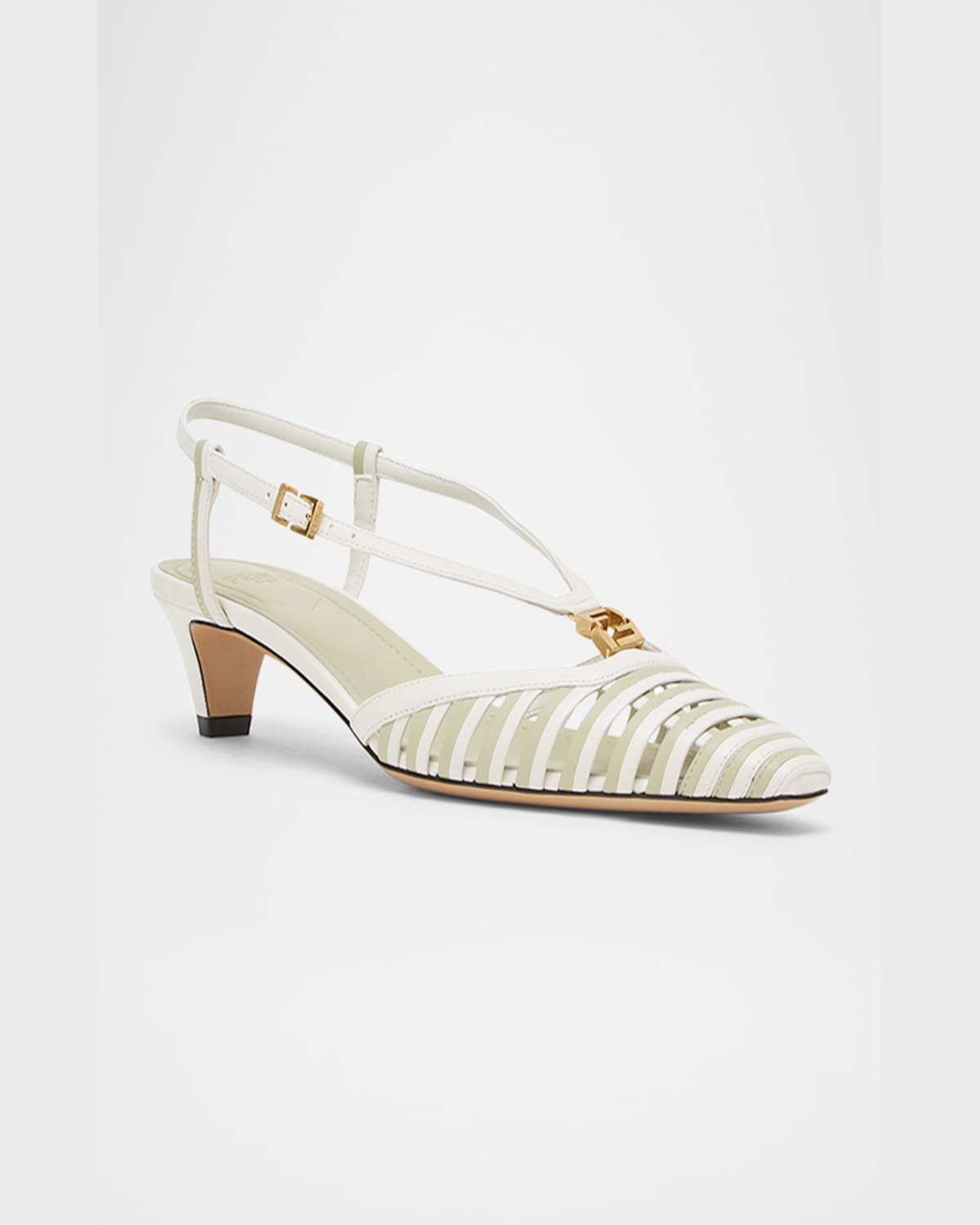 Fendi Two-tone Leather Ffold Pumps In Bianco Set Real Sage