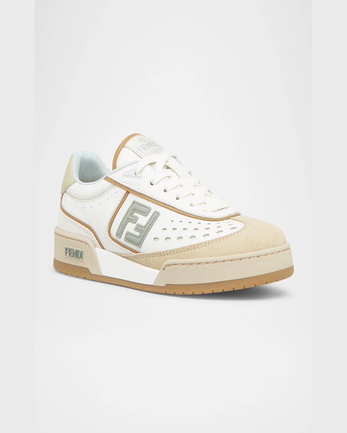 Fendi Leather Sneakers With Panelled Design And Contrast Sole In F1ruy Shell Sienn Mud Rose