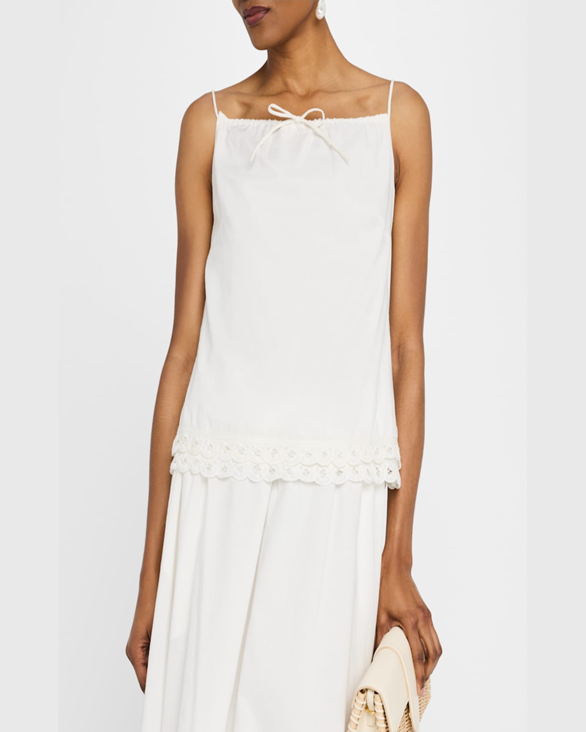 By Malene Birger Elle Lace-trim Organic Cotton Top In Soft White
