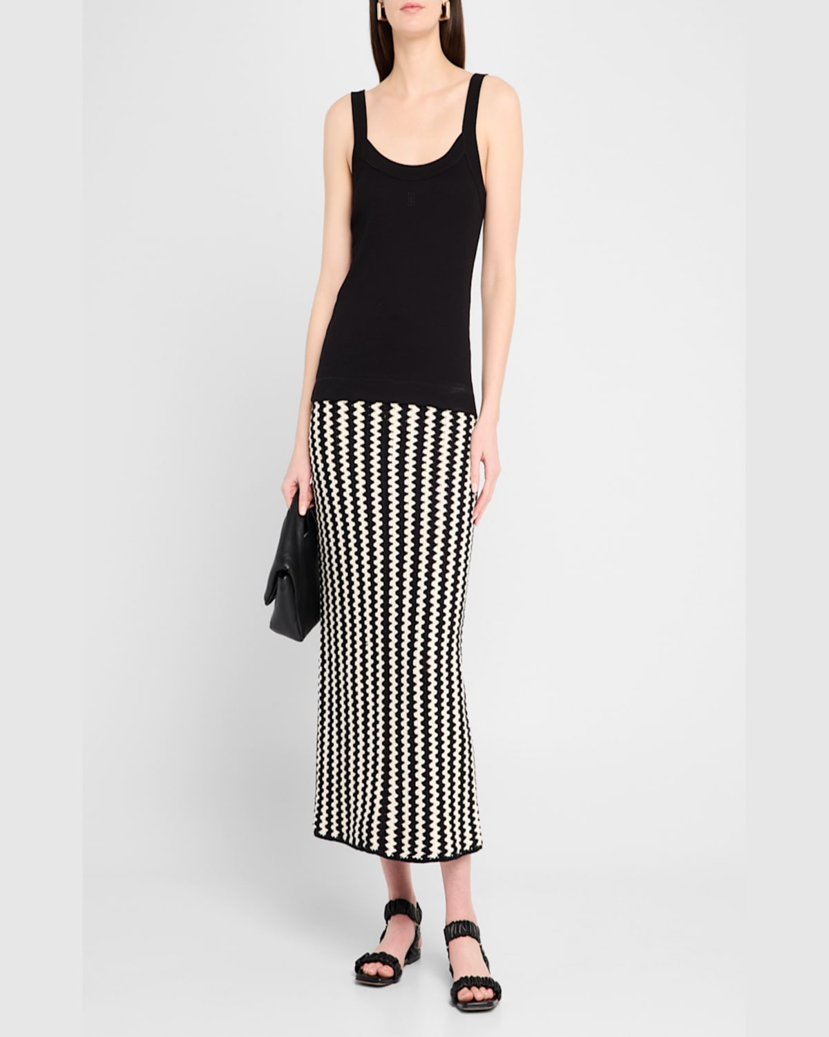 By Malene Birger Frillio Ribbed Monogram Tank Top In Black