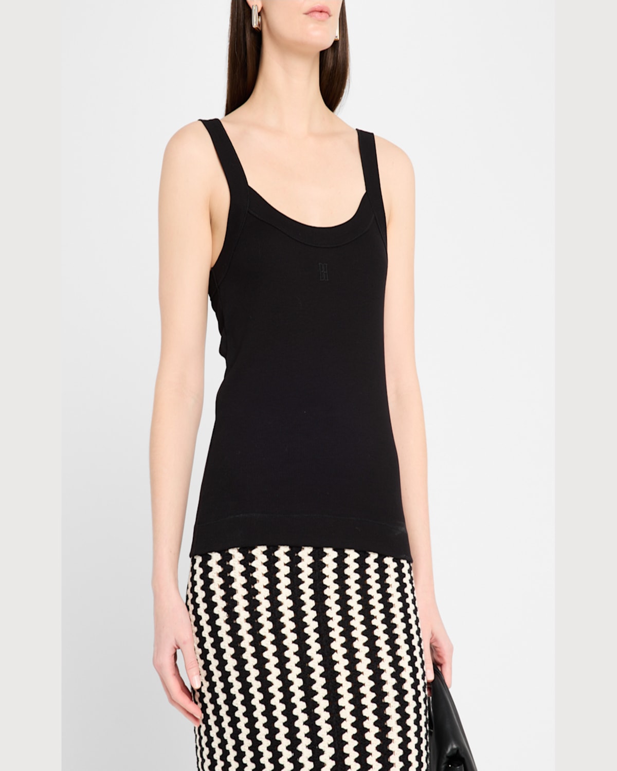 By Malene Birger Frillio Ribbed Monogram Tank Top In Black