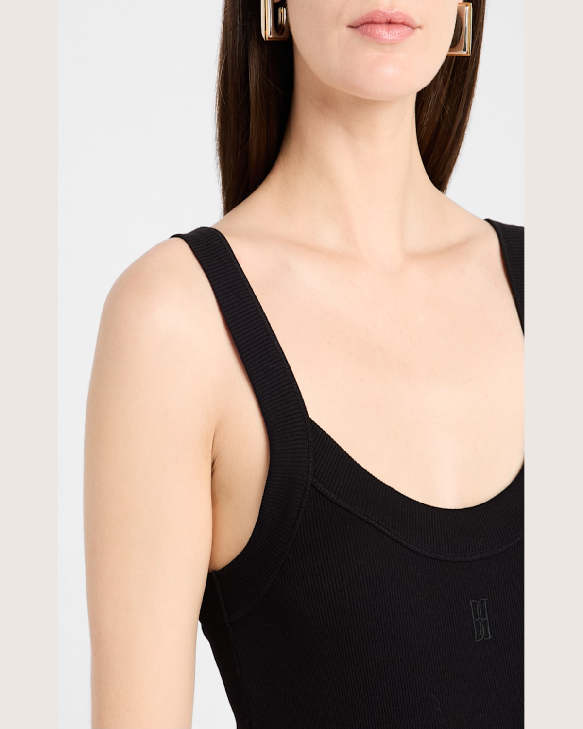 By Malene Birger Frillio Ribbed Monogram Tank Top In Black