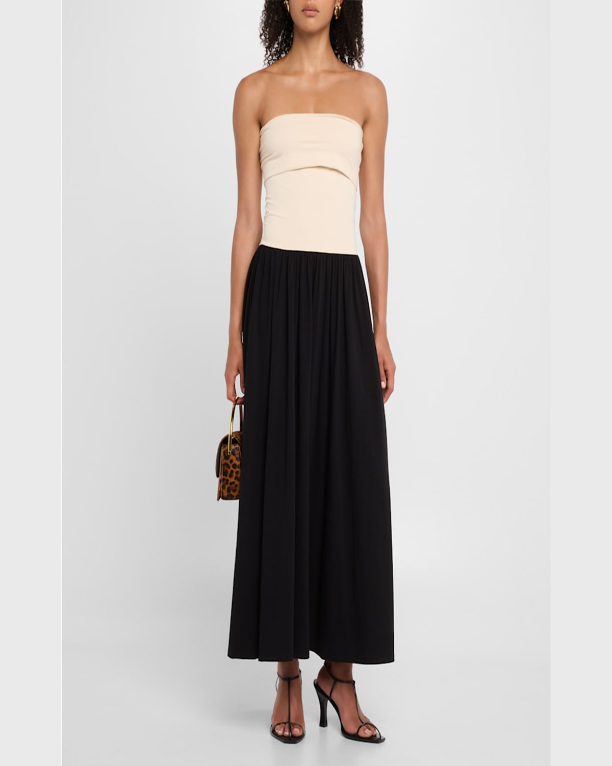 By Malene Birger Marciella Strapless Two-tone Maxi Dress In Blackoyster Gray