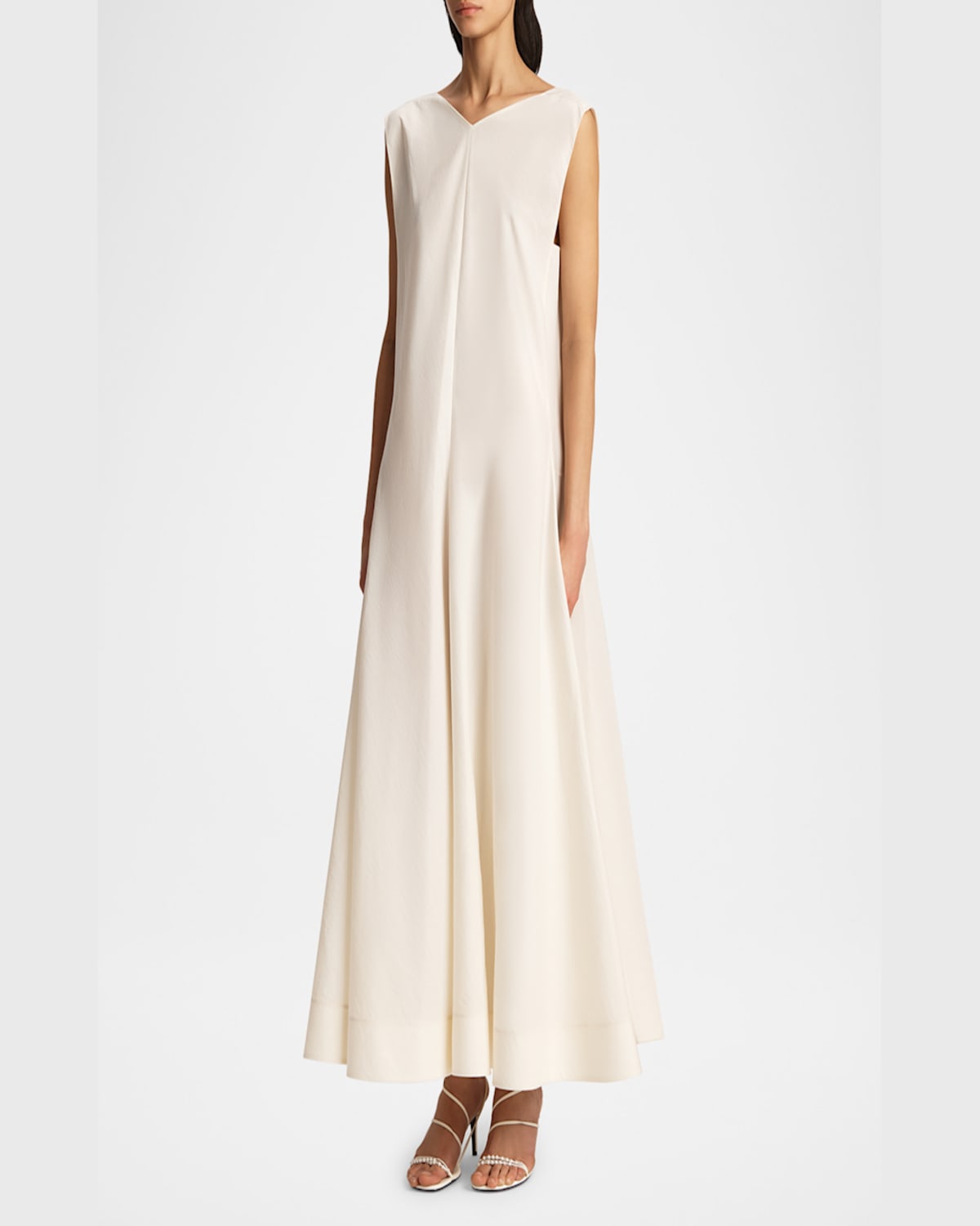 Khaite Mellie Open-back Sleeveless A-line Maxi Dress In Natural