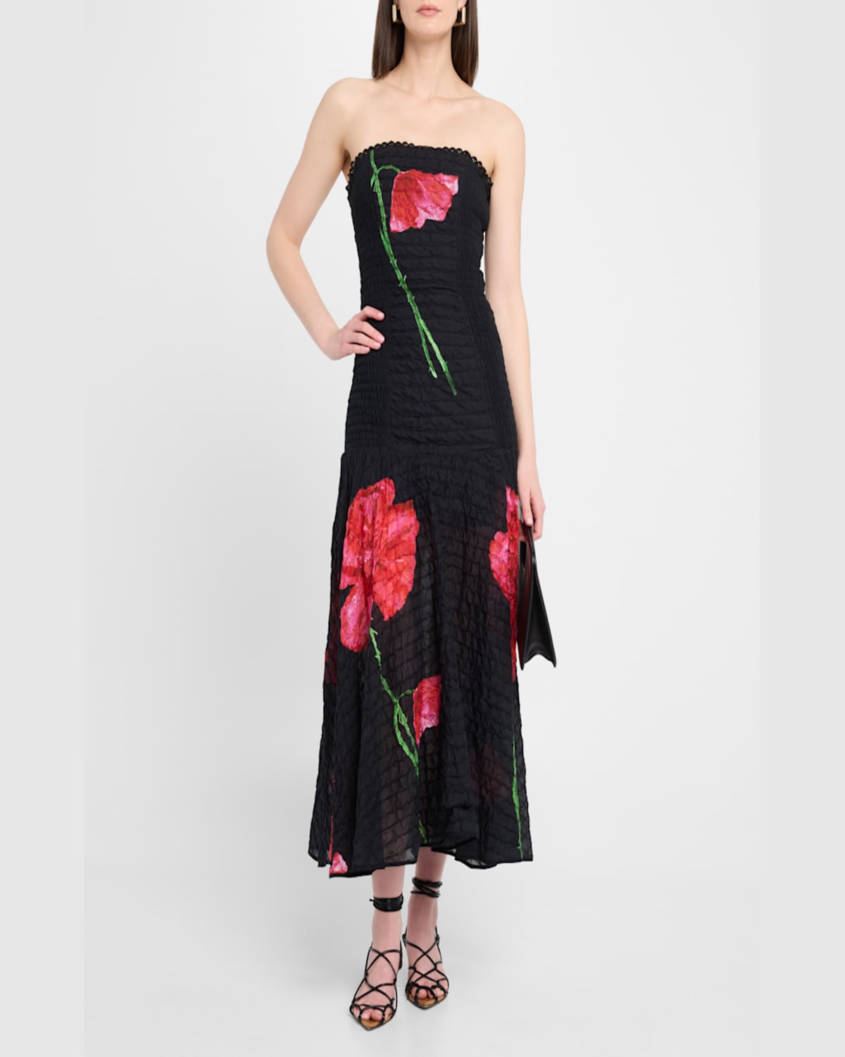 Charo Ruiz Ibiza Opal Floral-print Cotton-blend Midi Dress In Black