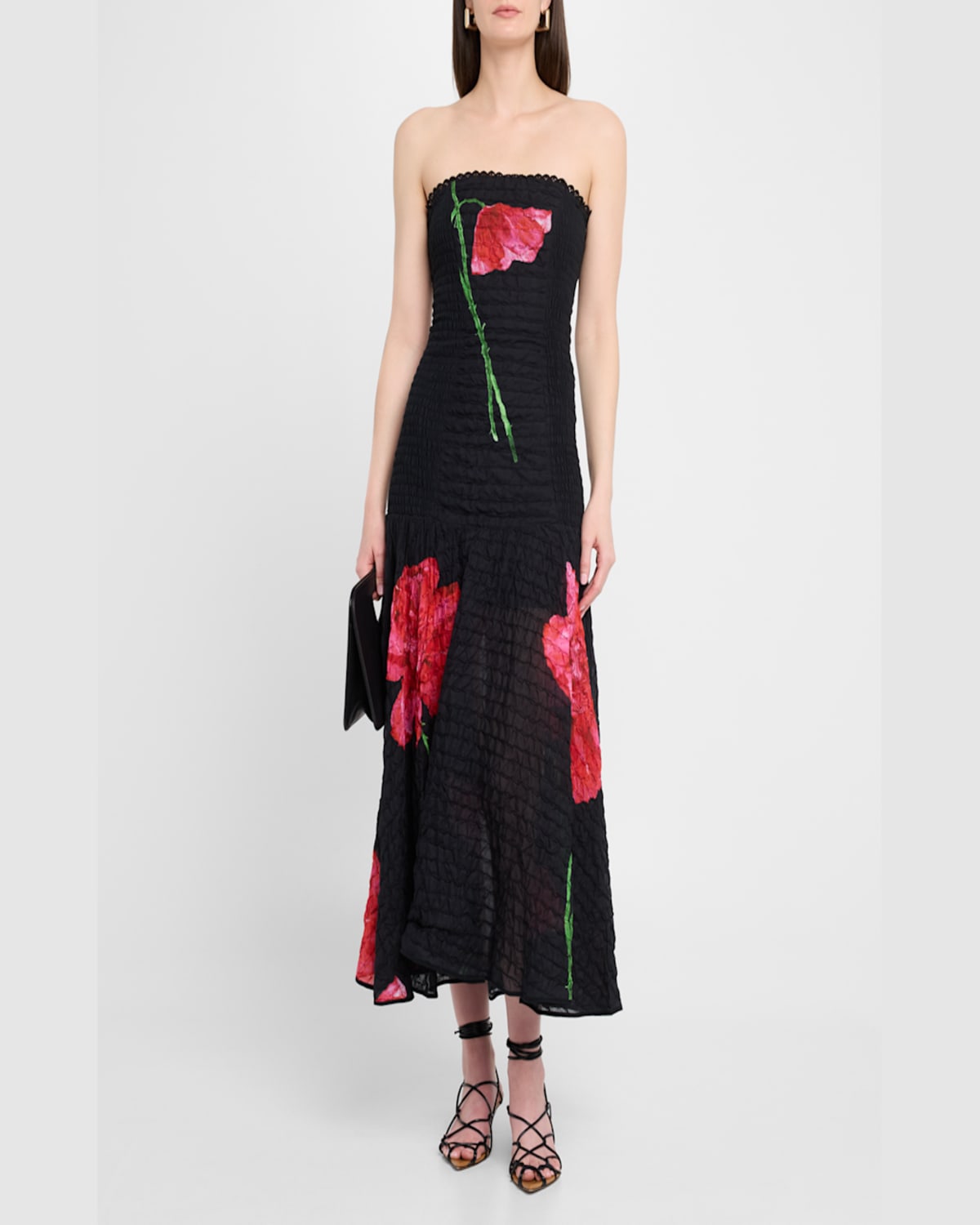 Charo Ruiz Ibiza Opal Floral-print Cotton-blend Midi Dress In Black