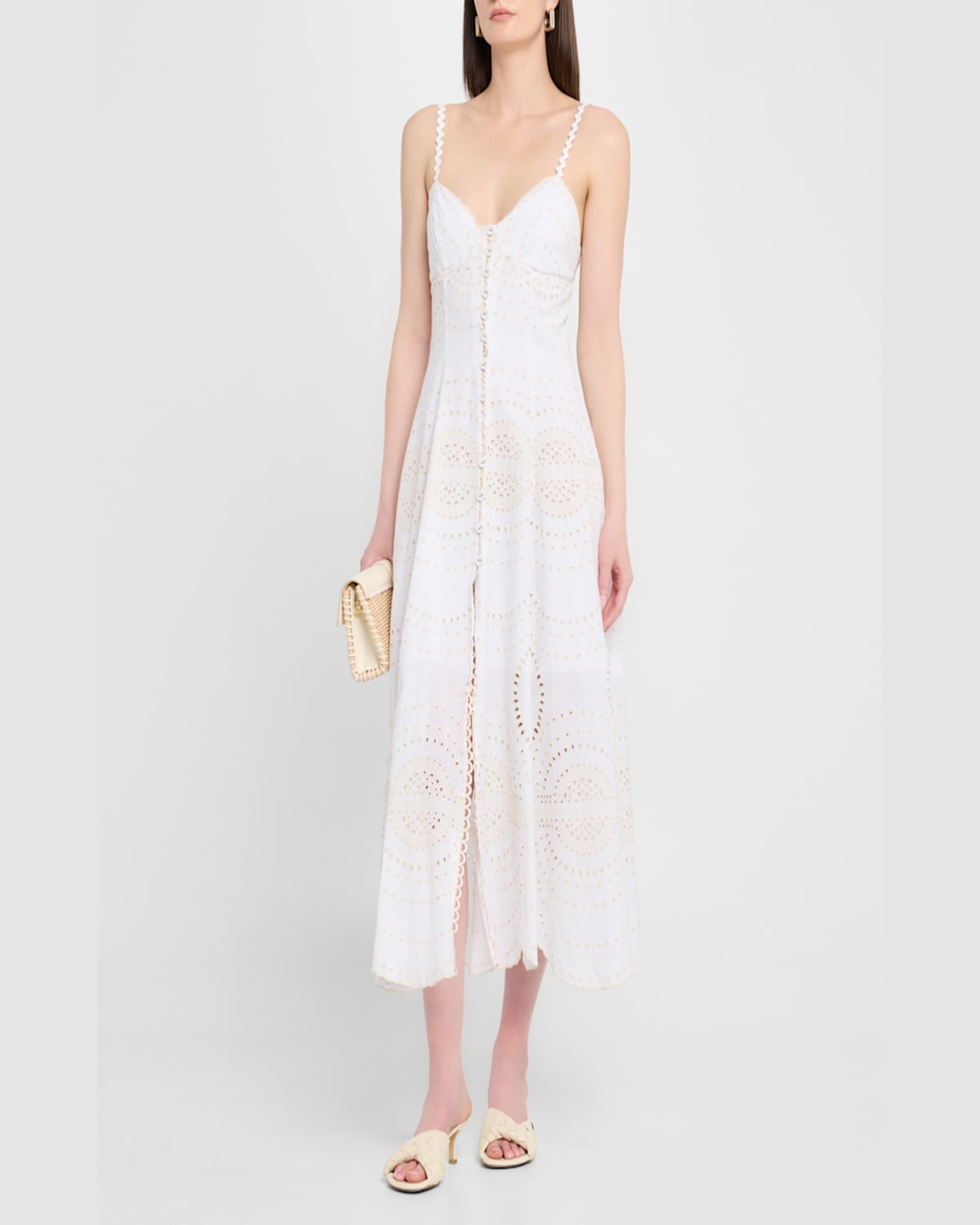 Charo Ruiz Catta Embroidered Button-front Midi Dress In Ivory
