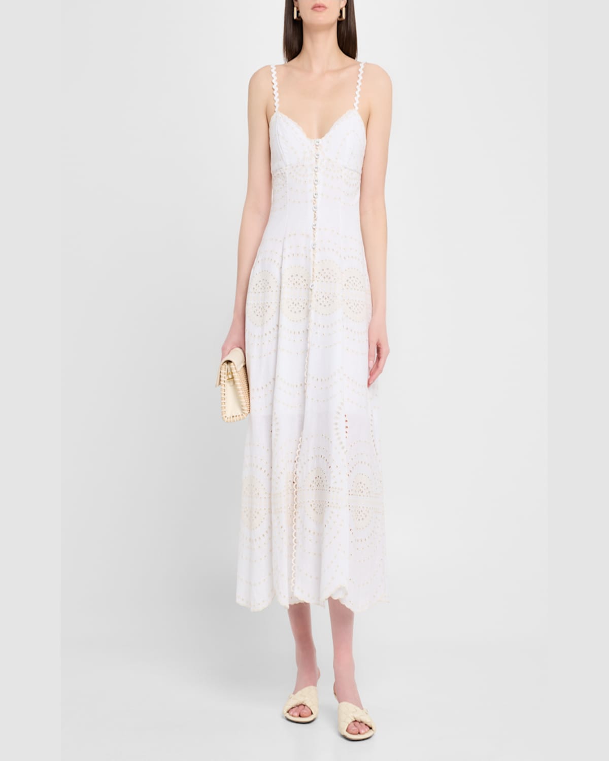Charo Ruiz Catta Embroidered Button-front Midi Dress In Ivory