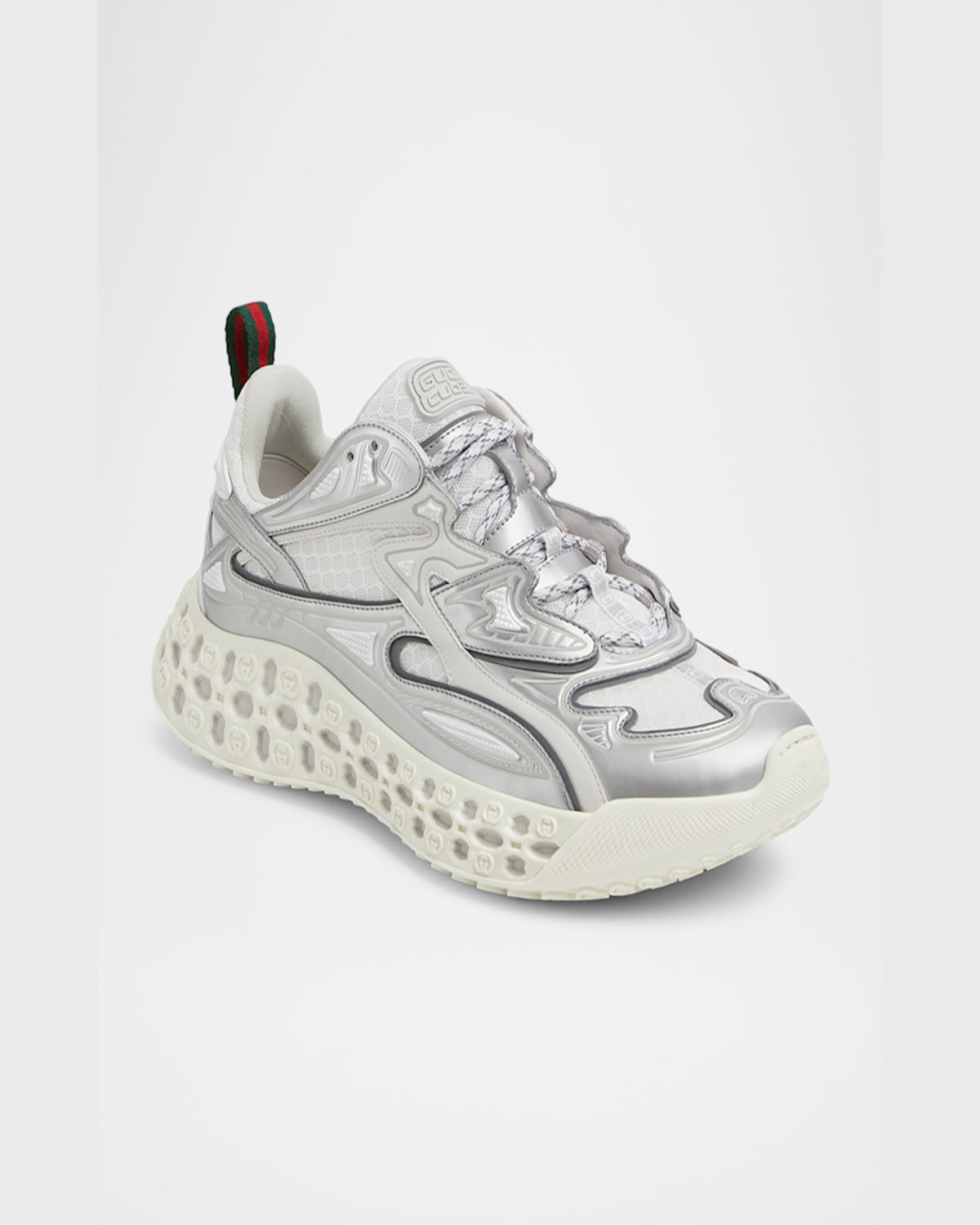 Gucci Two-tone Mesh And Rubber Cub3d Sneakers In Silver/white