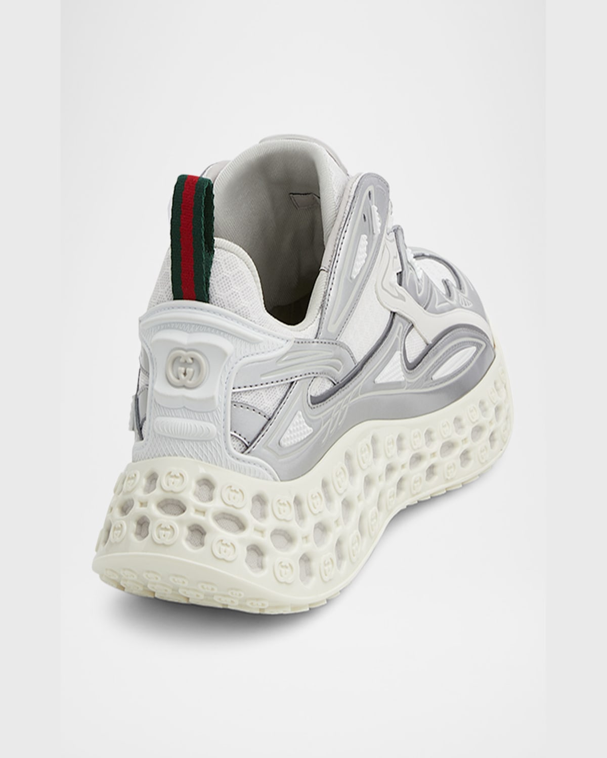 Gucci Two-tone Mesh And Rubber Cub3d Sneakers In Silver/white