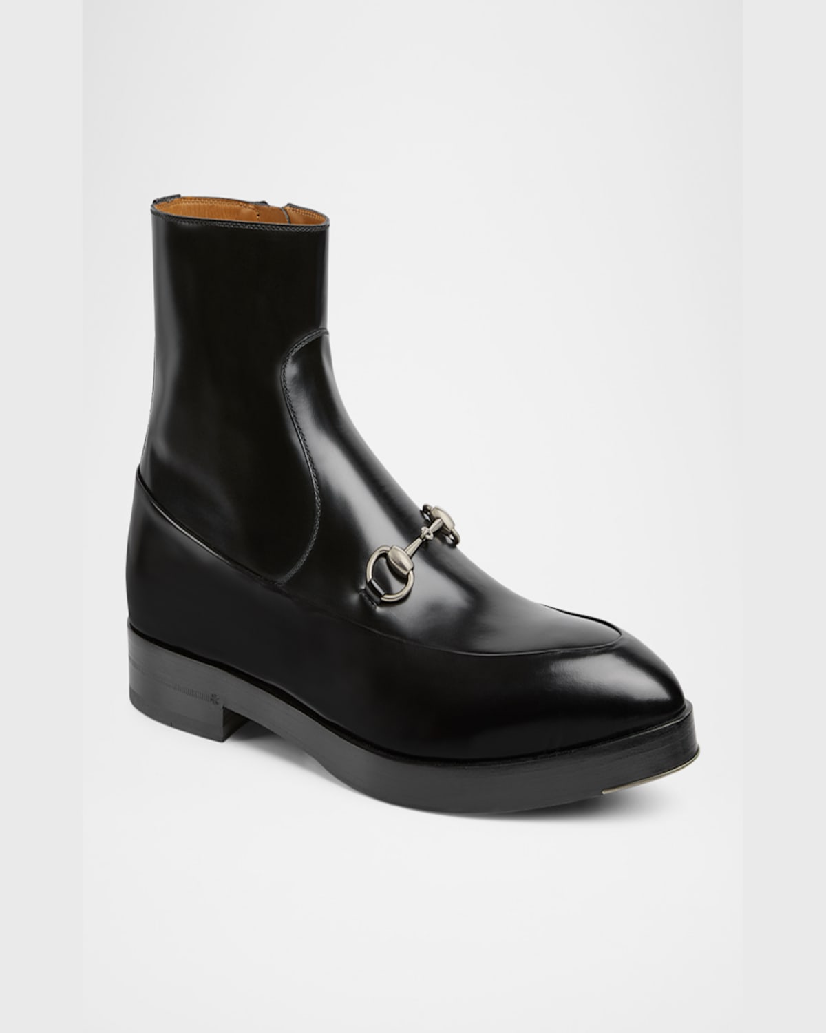 Gucci Men's Burn Leather Horsebit Ankle Boots In Black