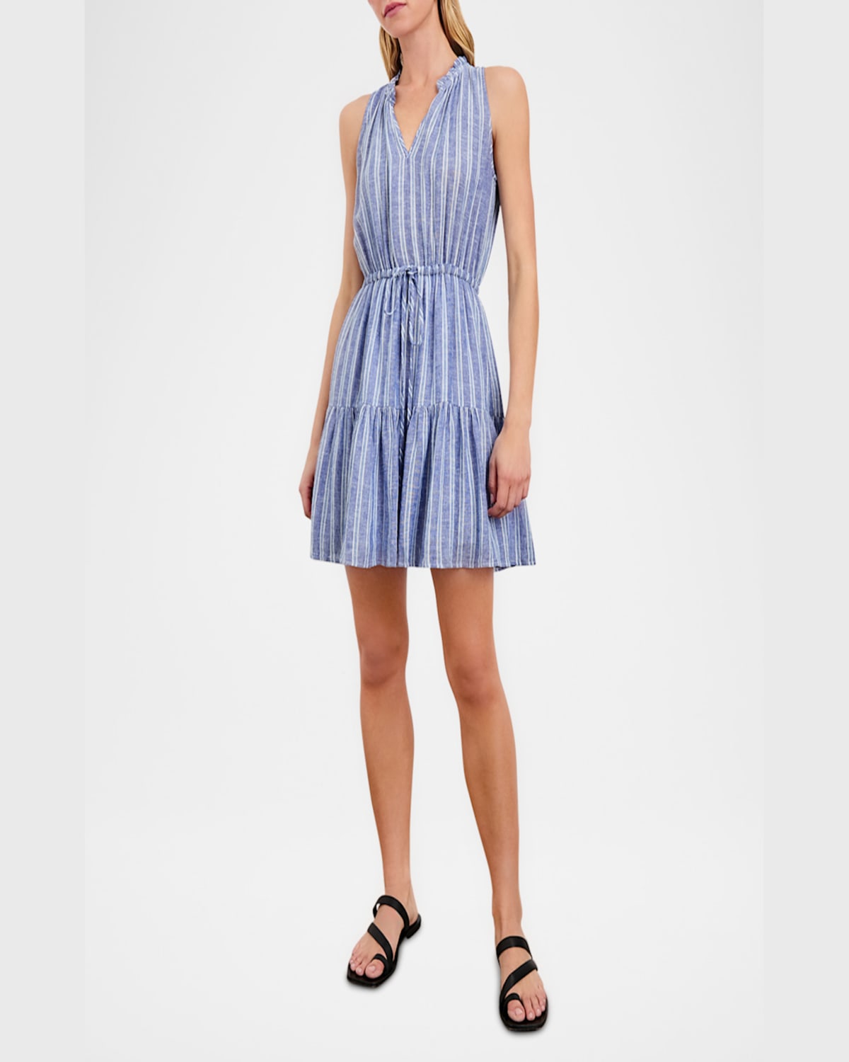 Rails Albany Stripe Tiered Linen Blend Dress In Lake View Stripe