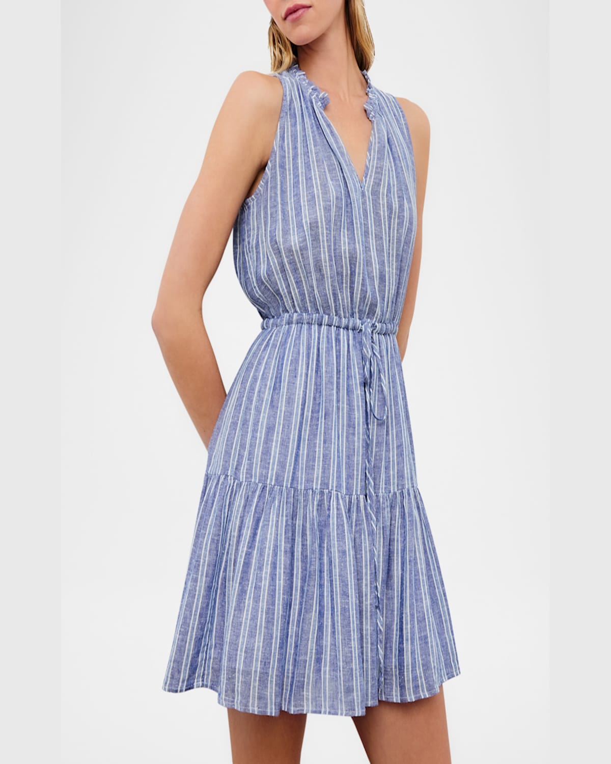 Rails Albany Stripe Tiered Linen Blend Dress In Lake View Stripe
