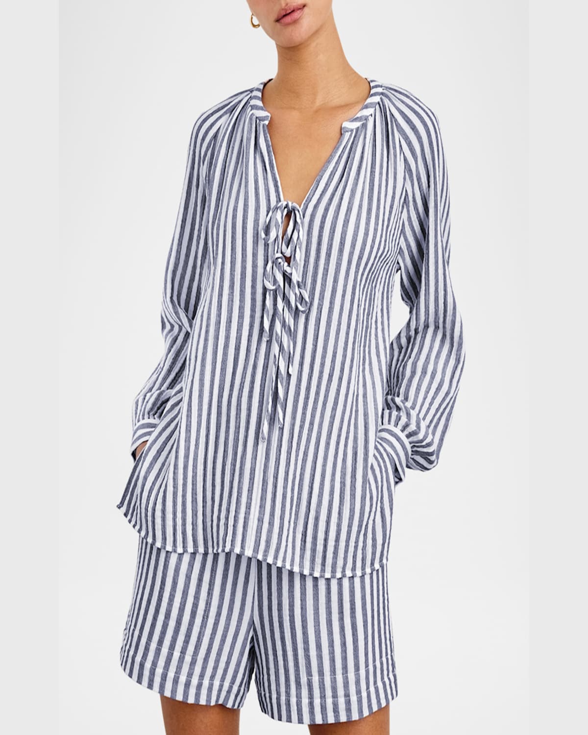 Rails Brielle Stripe Organic Cotton Gauze Tie Neck Top In Admiral Stripe
