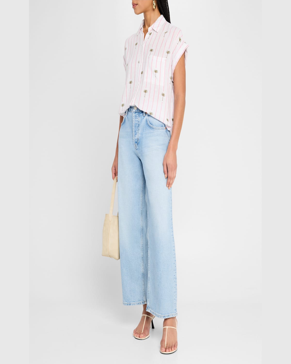 Rails Whitney Striped Palm Button-front Blouse In Pink Palm Stripe