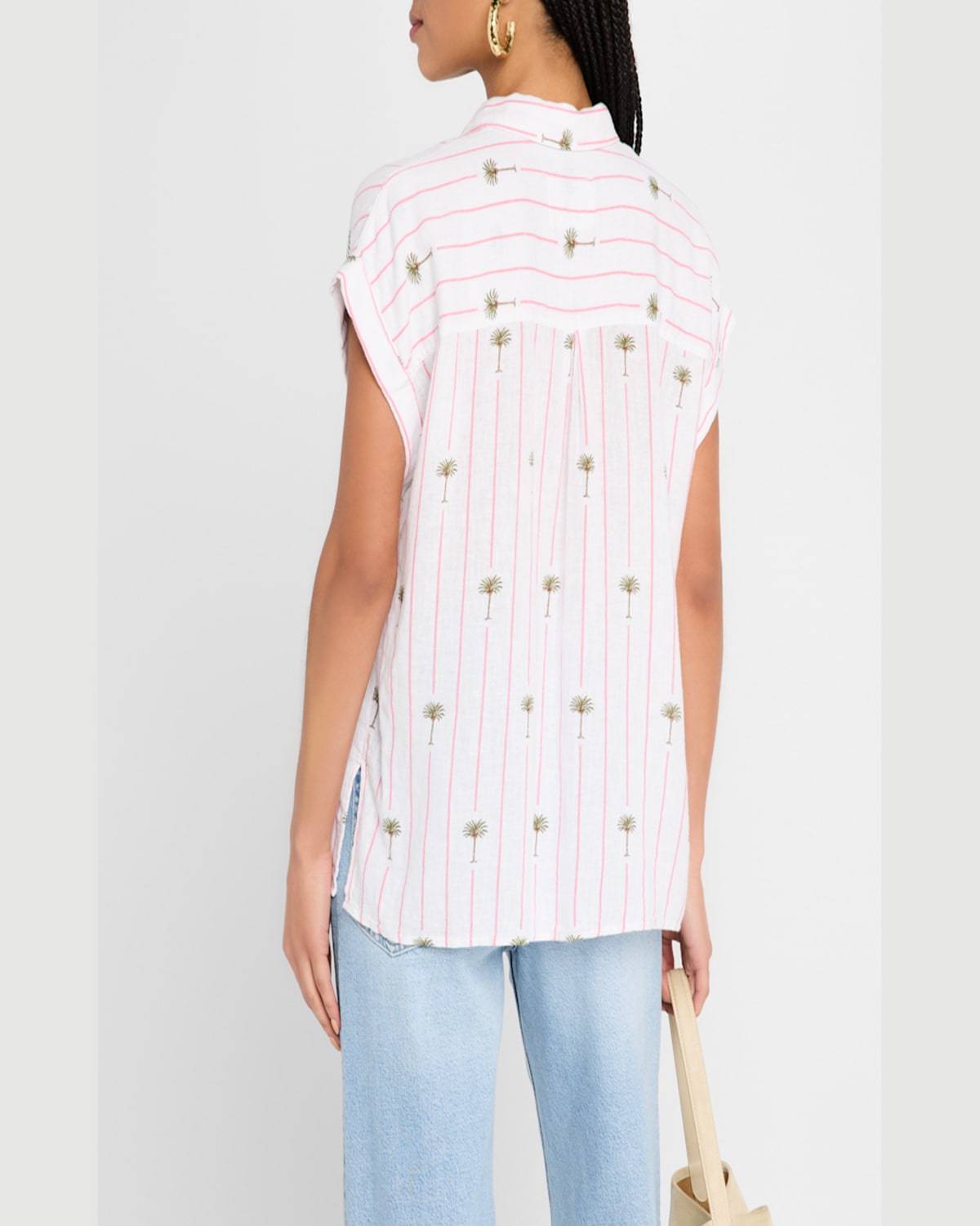 Rails Whitney Striped Palm Button-front Blouse In Pink Palm Stripe