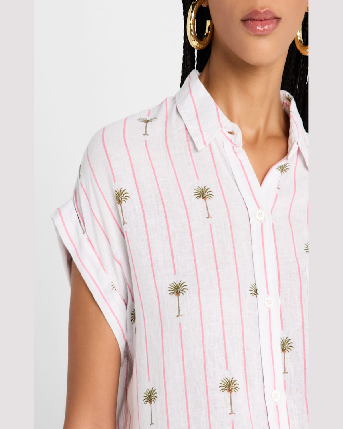 Rails Whitney Striped Palm Button-front Blouse In Pink Palm Stripe