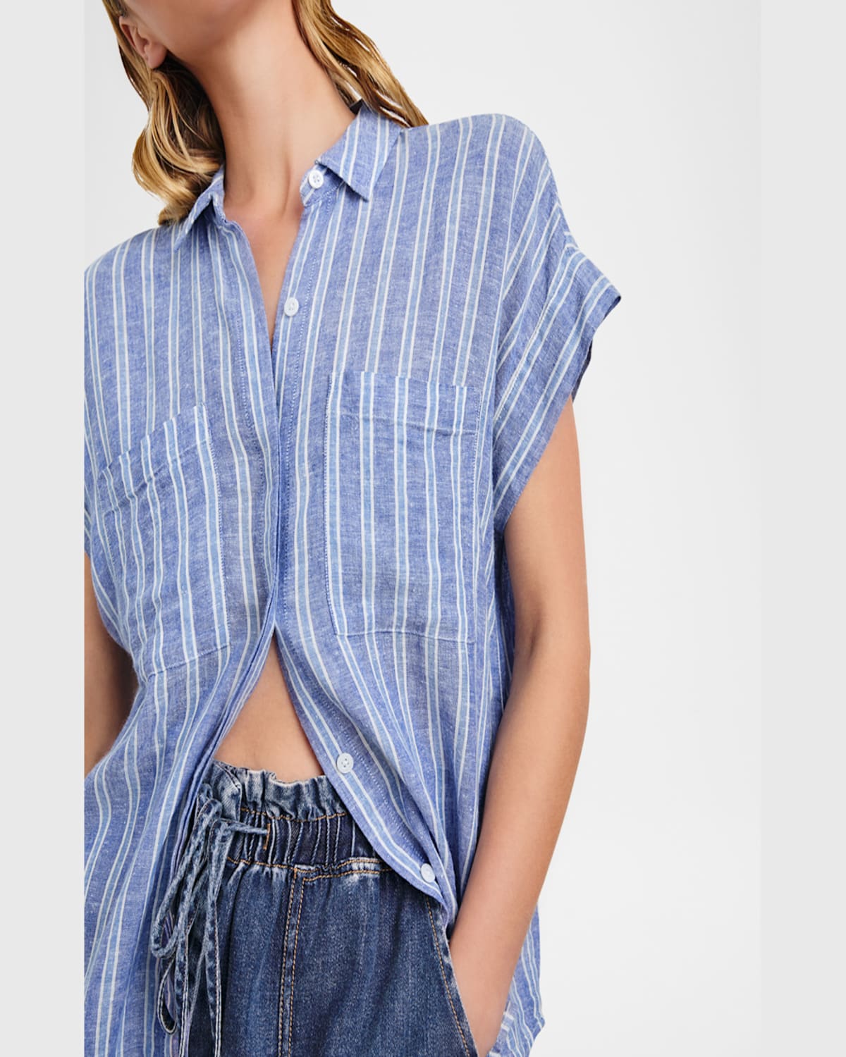 Rails Cito Stripe Short Sleeve Linen Blend Button-up Shirt In Lake View Stripe