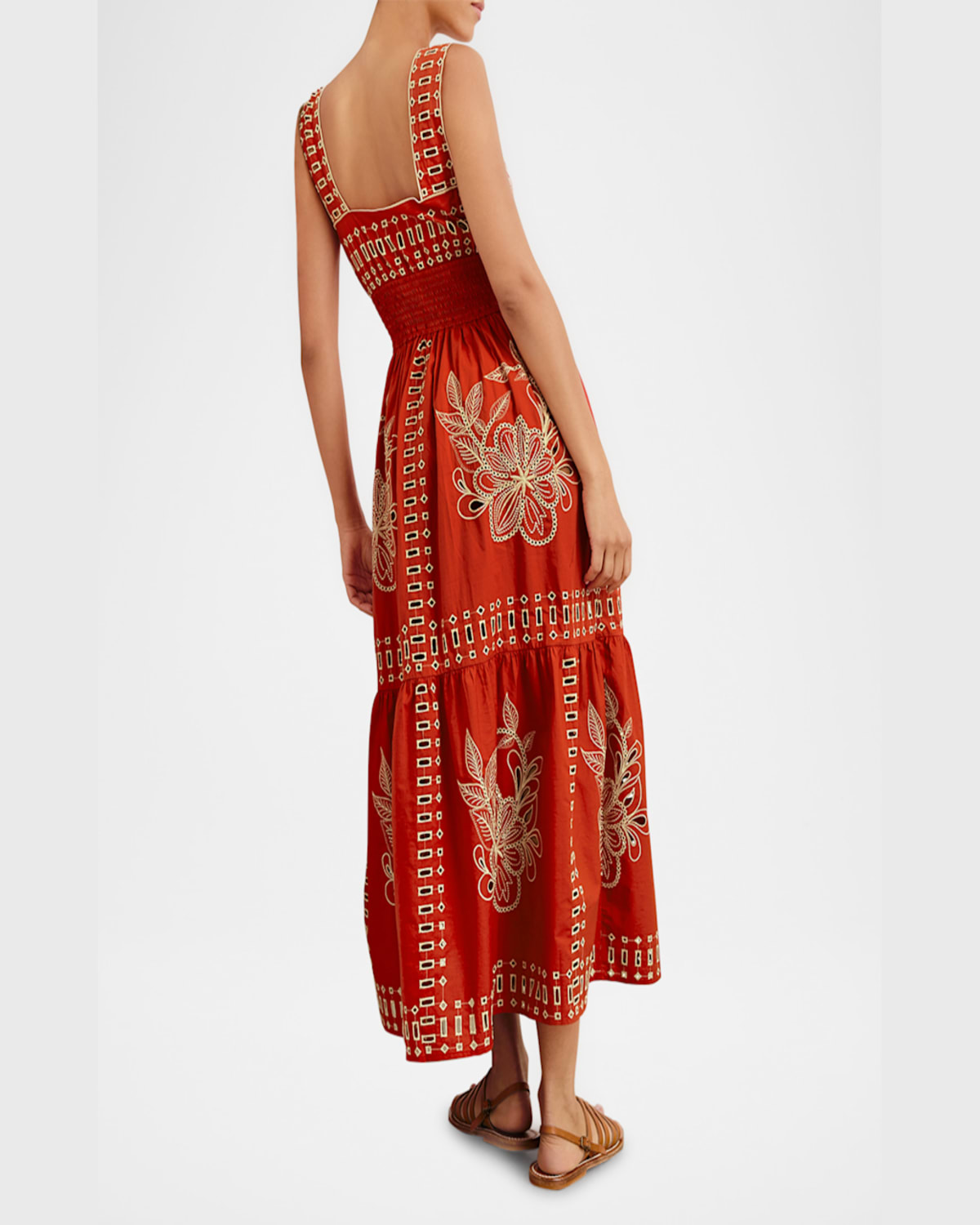 Rails Fawn Eyelet Embroidered Smocked Waist Sundress In Terracotta