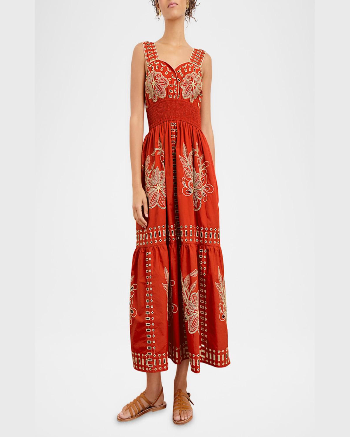 Rails Fawn Eyelet Embroidered Smocked Waist Sundress In Terracotta
